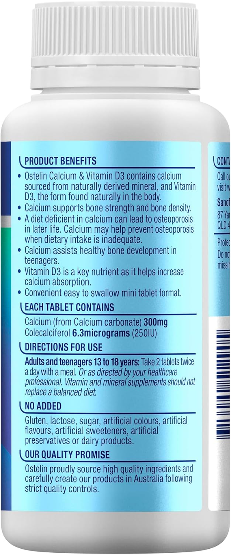 Ostelin Calcium and Vitamin D3 Mini Tablets (250 Tablets) image number 5