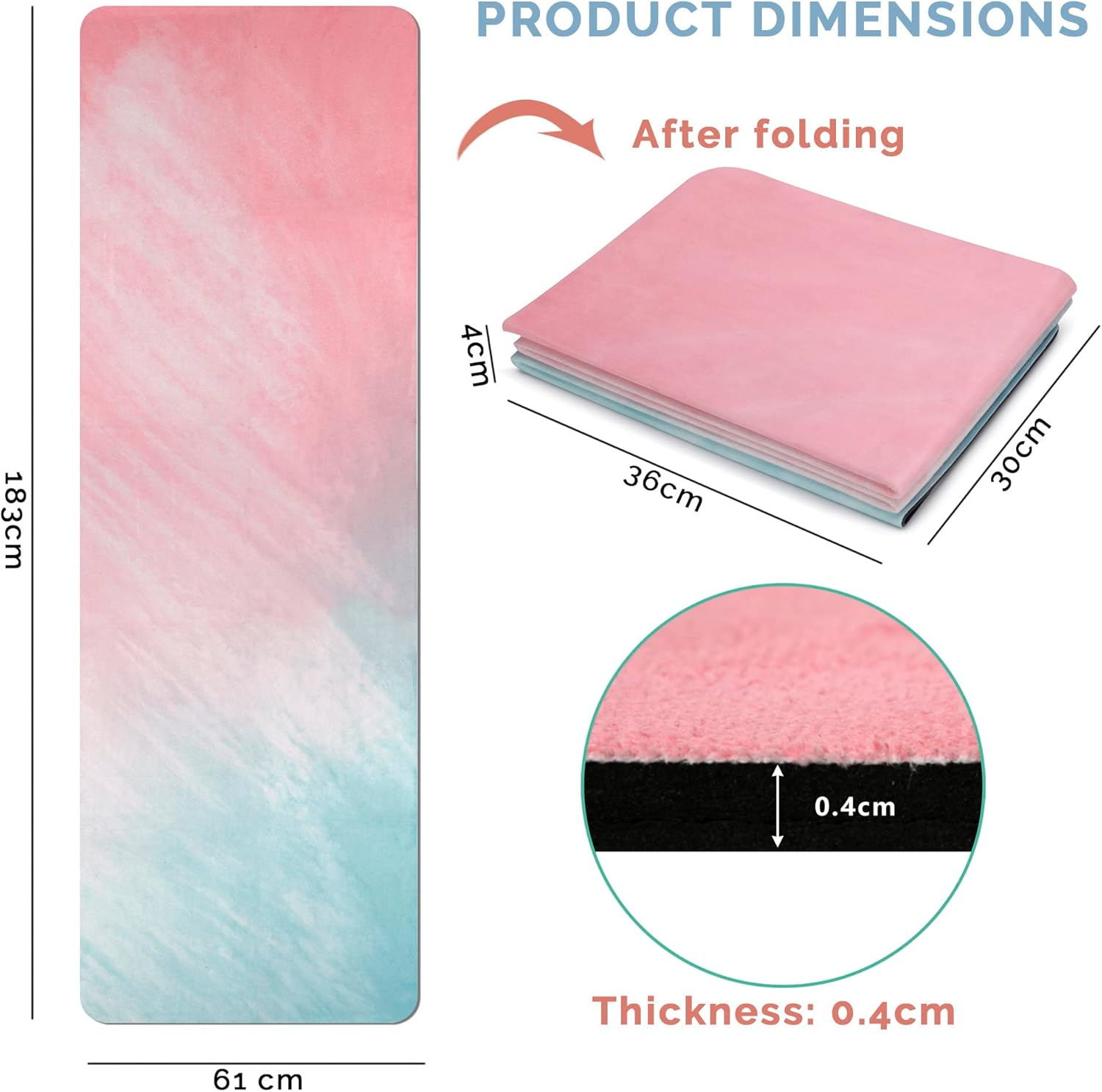 Yoga Mat Suede Printed Folding Travel Non Slip Fitness & Exercise Mat for Hot Yoga Pilates by VANILLACHOCOLATE image number 3