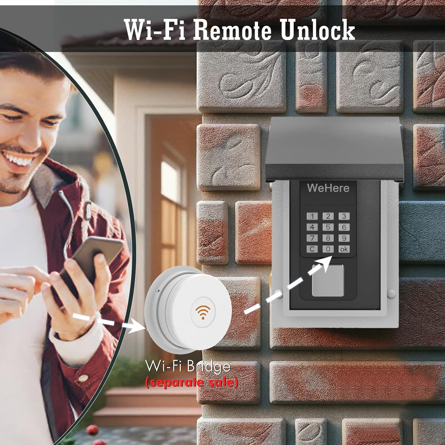 Wehere Key Lock Box Wall Mount Waterproof, Half Remote Unlock Smart Lockbox for House Key, Key Safe Security Storage, Otp/App/Permanent Password Unlock for Outside, Realtors, Apartments, Garage, Store image number 1