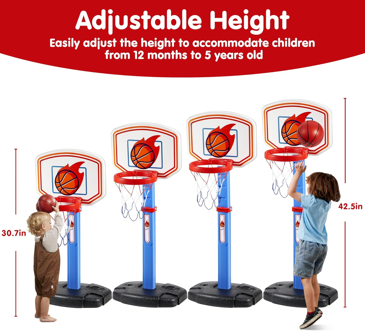 JOYIN Toddler Basketball Arcade Game Set, Adjustable Basketball Goal with 4 Balls for Kids Indoor Outdoor Play, Carnival Games, Christmas Birthday Boys Girls Age 1 and up - Air Pump Included image number 3