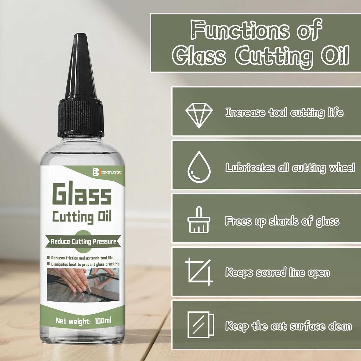 WAN2TLK Glass Cutting Oil 100Ml, Suitable for All Glass Cutting Tools, Glass Cutter Oil Is Used for Cutting Glass, Glass Bottles, Stained Glass, Tiles and Mirrors image number 1