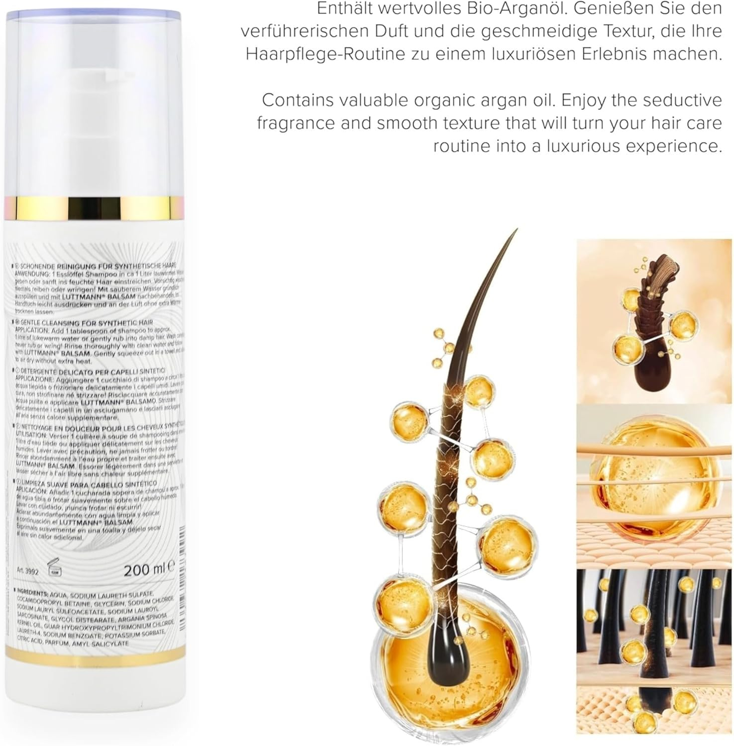 LUTTMANN&reg; Synthetic Hair Care Wigs Shampoo & Balm Care Set 200 Ml Each - Gentle Cleaning for Synthetic Hair - Especially for Hairpieces & Wigs image number 1