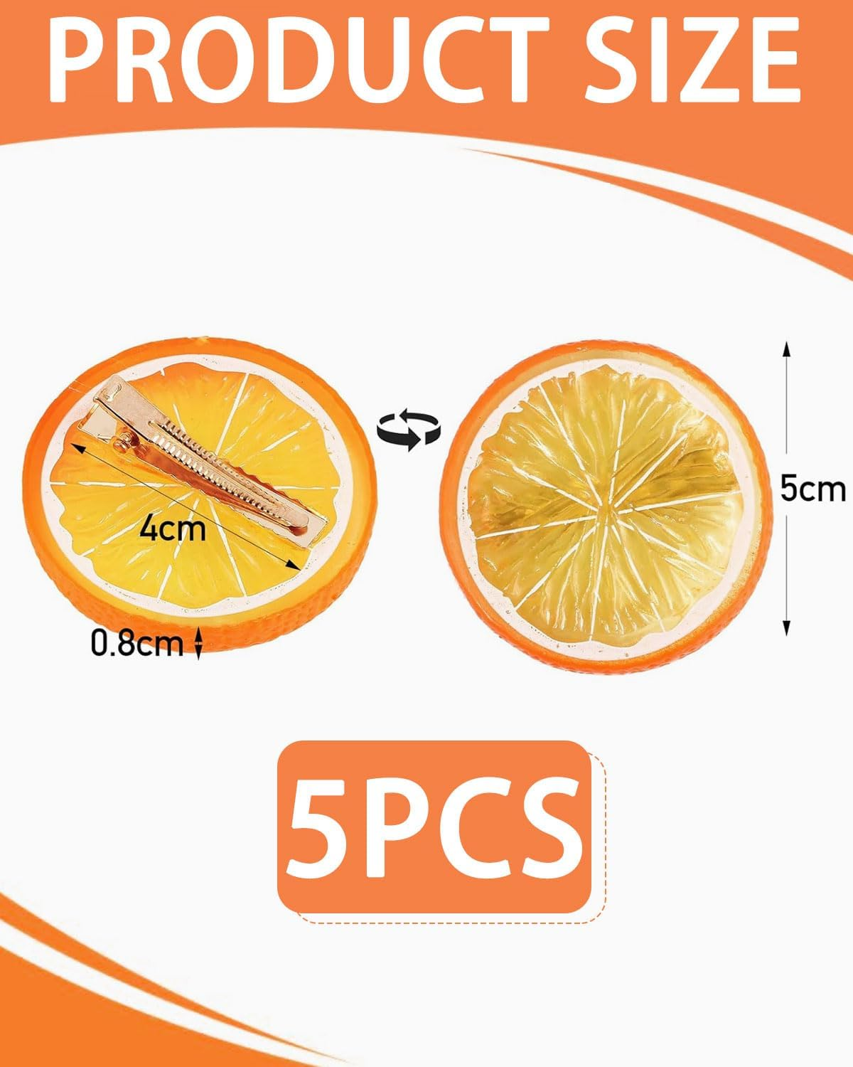 IPNSDON 4 Pieces Hair Clips Set Orange Hair Clips Elastic Hair Bands for Girls and Women Cute Fruit Hair Accessories for Carnival Costume Party image number 5