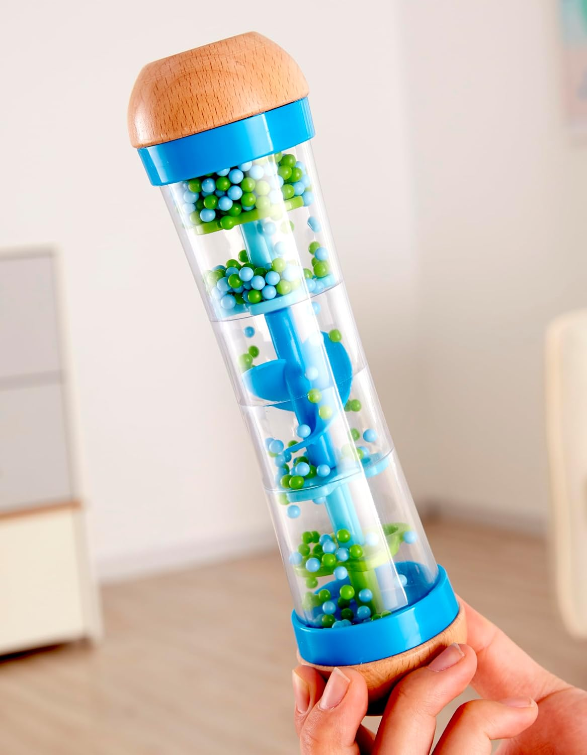 Hape Beaded Raindrops Rattle - Colorful Musical Toy for Kids | Blue | Perfect for Toddlers - Stimulates Senses with Rain Drop Sounds image number 1