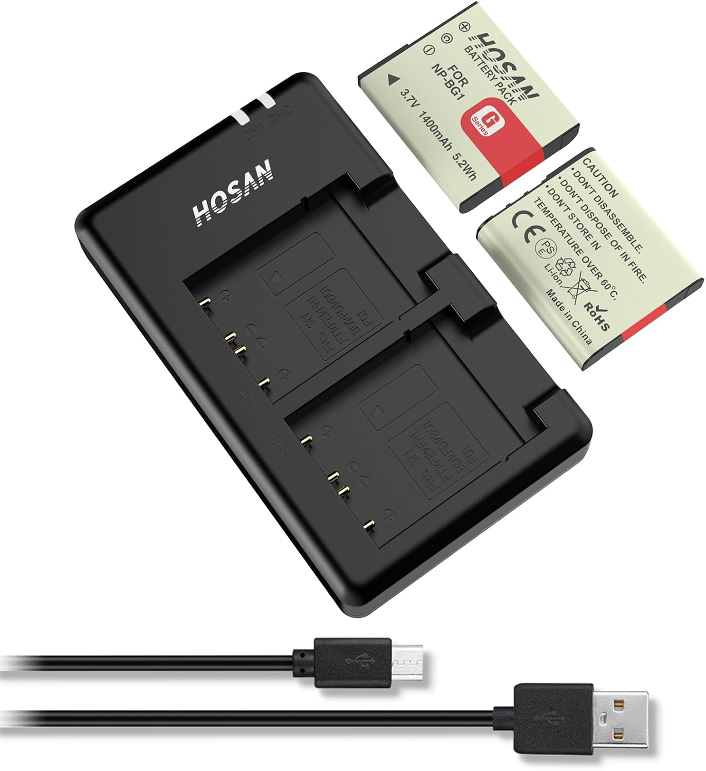HTYCSCZ NP-BG1 Battery (2 Pack) and Dual USB Charger Kit for Sony NP-BG1, DSC-HX9V, DSC-H70, DSC-H50, DSC-H55, DSC-H90, DSC-W290, DSC-H20, DSC-W80, DSC-HX5V, DSC-W55