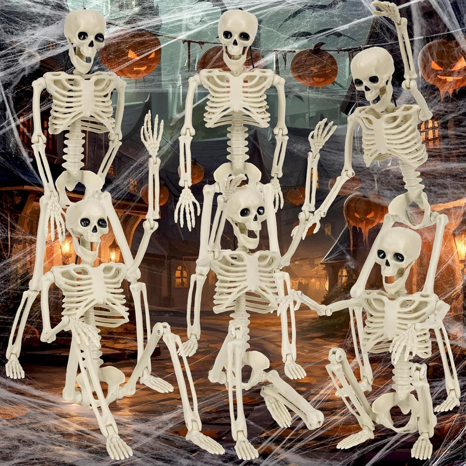 Halloween Skeletons Decorations, 40Cm Posable Plastic Skeleton 6 Packs, Full Body Skeleton Bulk with Movable Joints, Realistic Spooky Scary Skeletons for Yard, Lawn,Halloween Party Haunted House image number 4