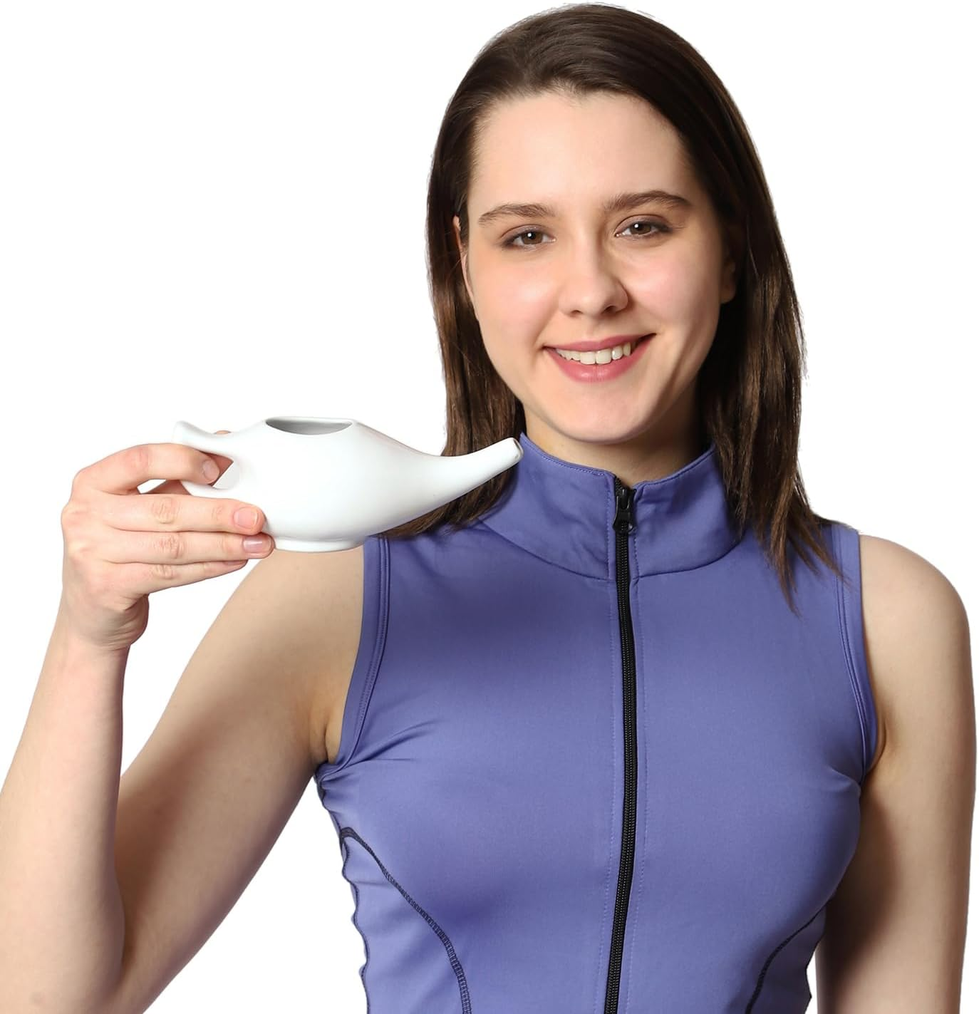 Healthgoosaau - Durable Ceramic Neti Pot for Nasal Cleansing with 5 Sachets Neti Salt - 225 Ml Capacity image number 2