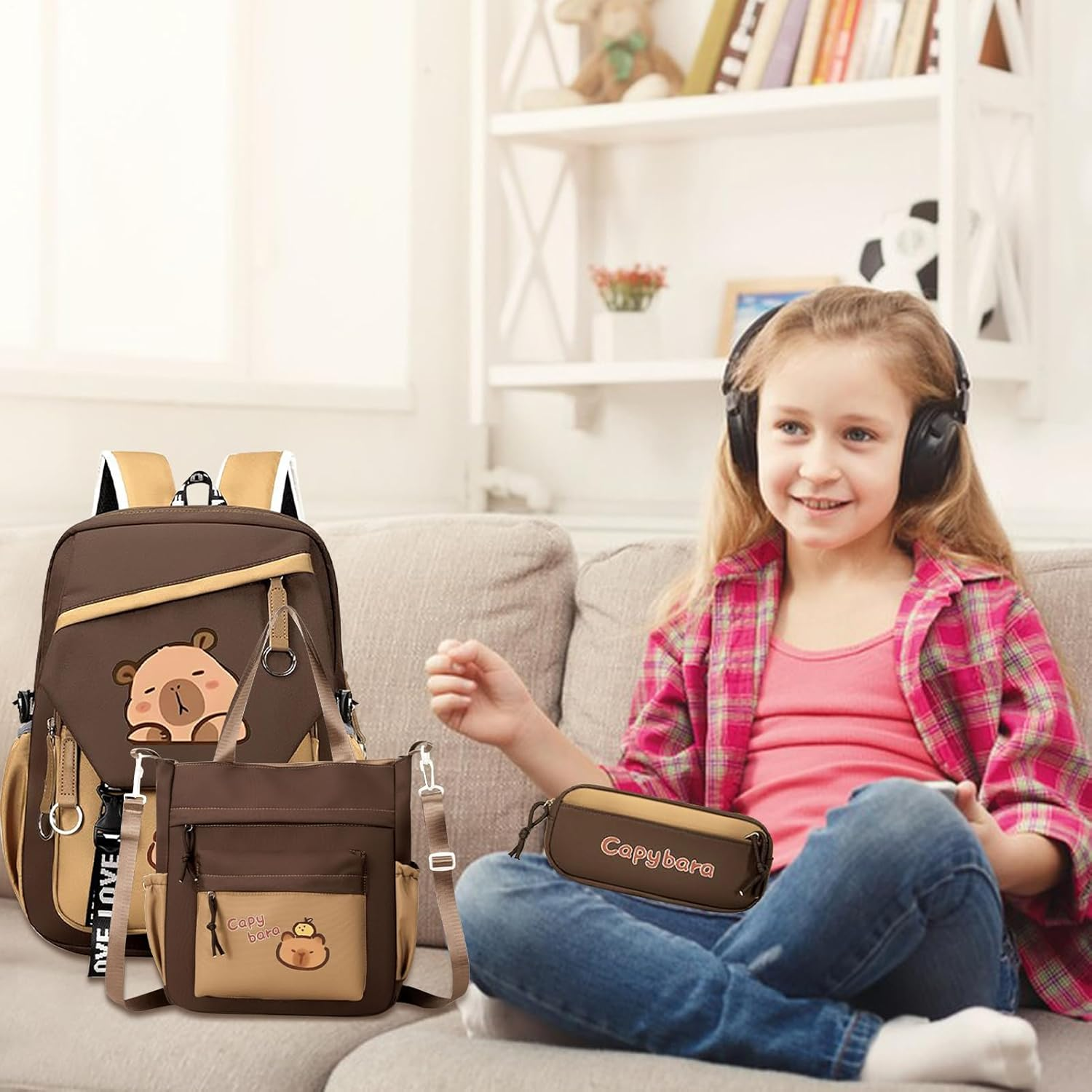 Capybara Backpack for Girls | Cartoon Capybara Backpack for School,Cartoon Stationery Waterproof Bookbag for Travel Daily Toddler Kids Students Birthday Holiday Graduation Christmas - B image number 6