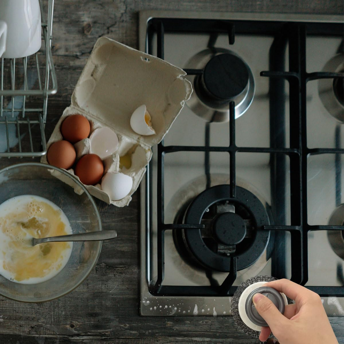 2Pcs Stainless Steel Scrubber Dish Scrub Brush with Handle ，Multipurpose Kitchen Cast Iron Scrubber for Pots, Grills, Ovens & Other Tough Cleaning Jobs (Metal Steel Style) image number 4