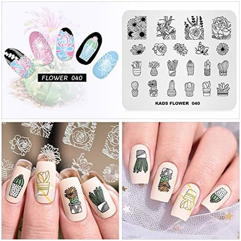 ALEXNAILART Nail Stamping Stencil - Stainless Steel Nail Stencil - Cactus Pattern & Flower Design - DIY Nail Art Tool image number 2