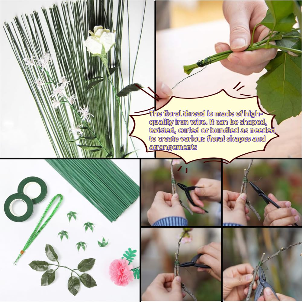 100Pcs Floral Wire, Green Flower Wire Wrapped with Paper, Florist for Artificial Flowers, Wreath, (2MM) for Arrangements DIY Bouquet Handcrafts image number 4