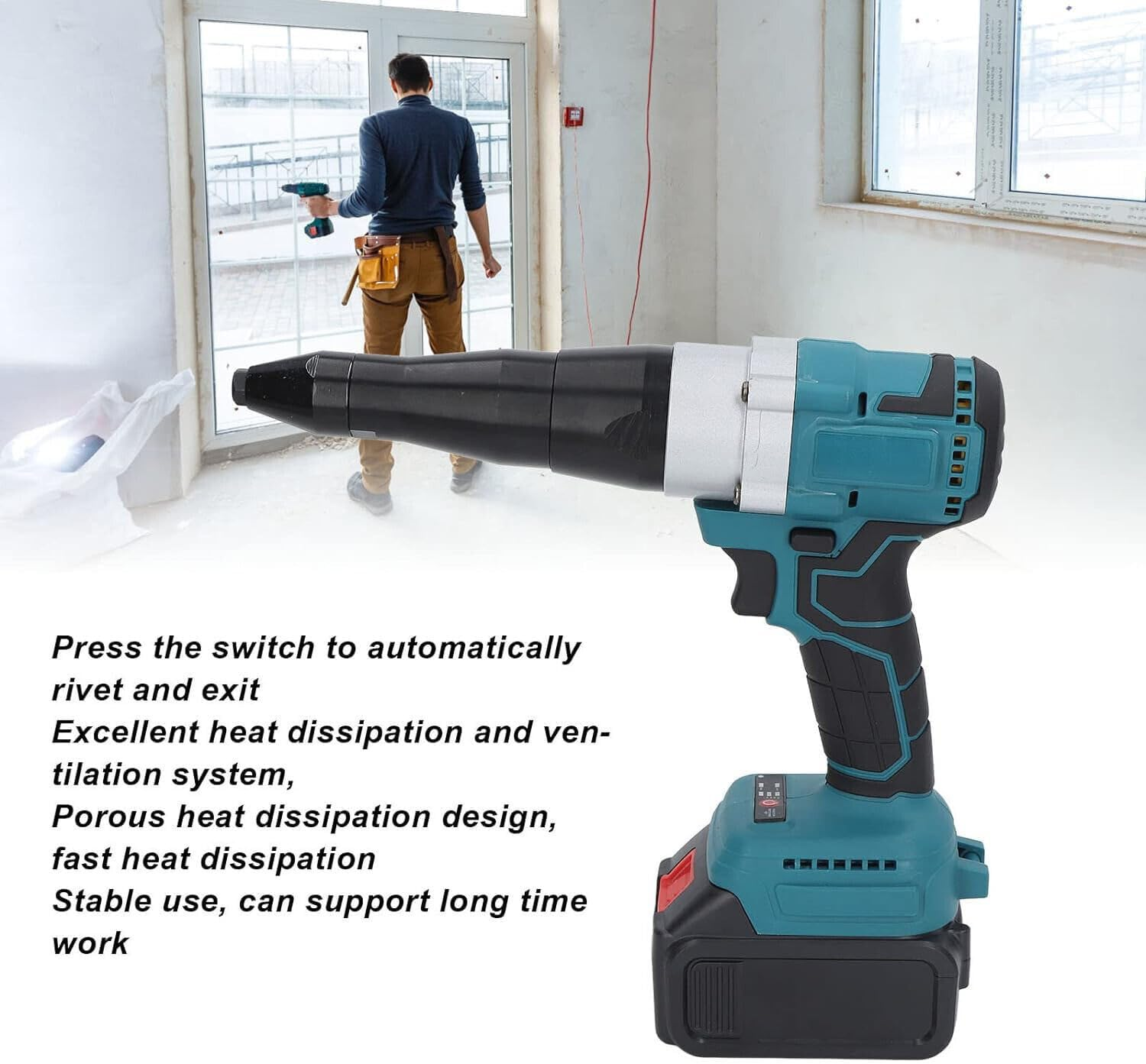 Tootoo Brushess Cordless Rivet Gun Automatic Pop Gun for Makita 18V Two Battery image number 2