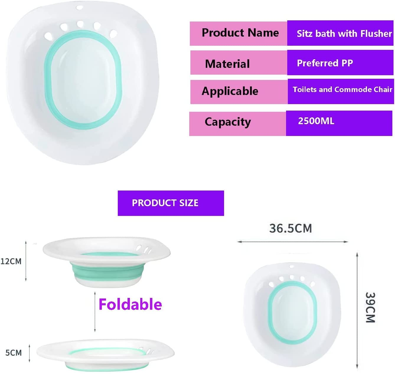 Sitz Bath for Toilet Portable Sitz Bath Basin for Hemorrhoids Treatment Postpartum Care Pregnant Women Perineal Episiotomy Soak Relief and Elderly Fits Standard Toilets and Commode Chair image number 5