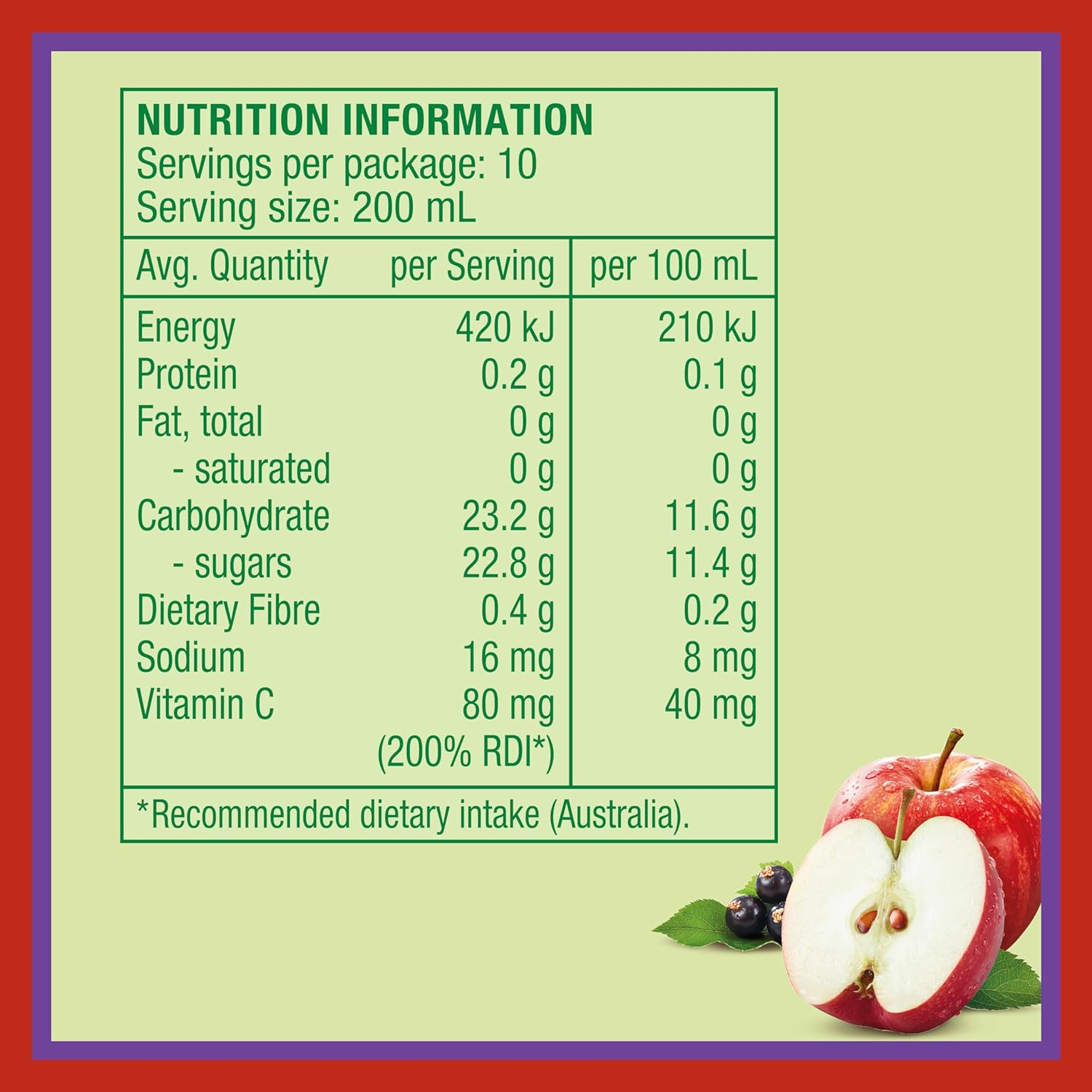 Golden Circle Apple and Blackcurrant Fruit Juice No Added Sugar No Artificial Colours, Flavours or Preservatives 10 Serves 2L image number 2