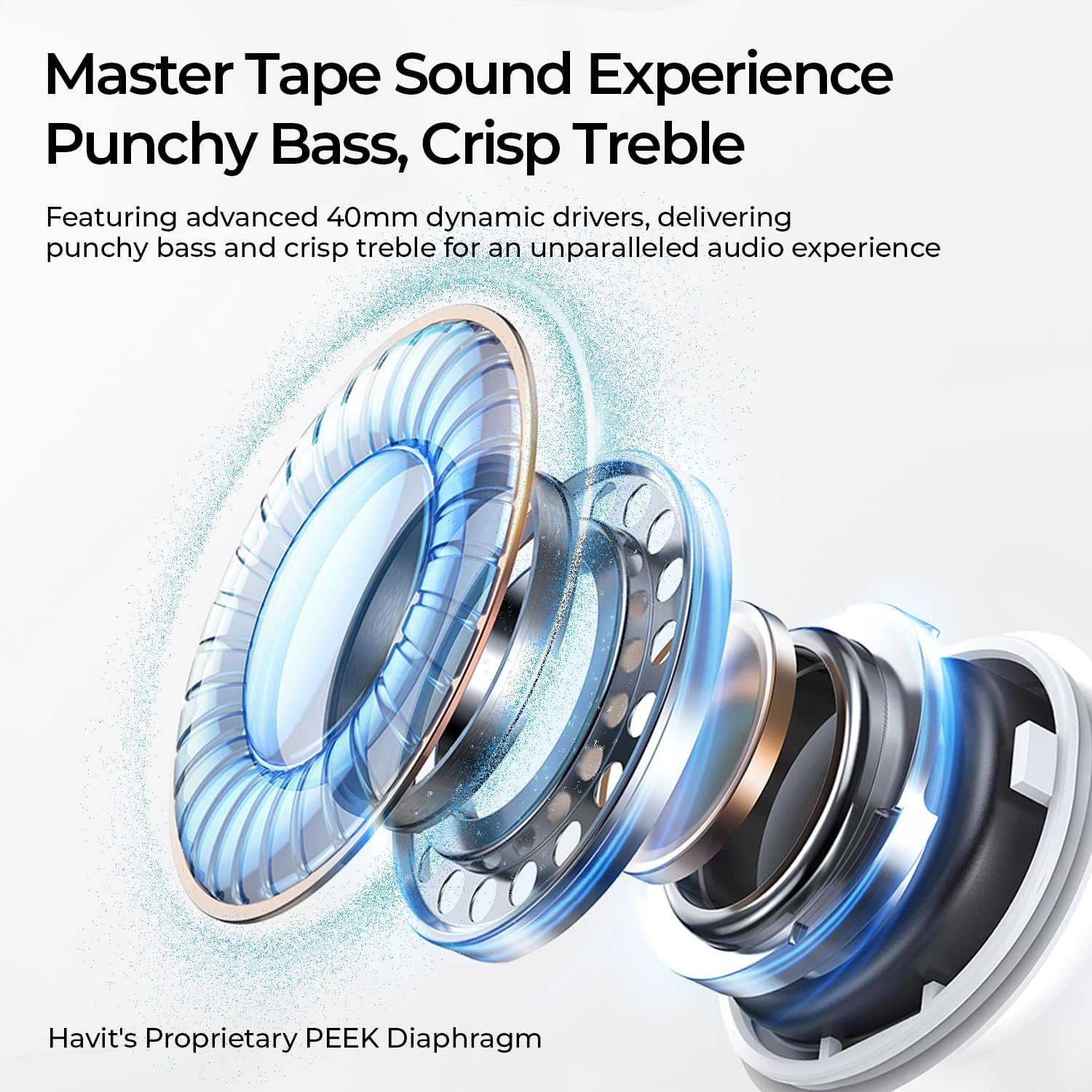 Havit H670BT Adaptive Active Noise Cancelling Headphones, LHDC Bluetooth 6.0 Hi-Res Wireless over Ear Bluetooth Headphones with 5 Mic ENC, 100H Playtime, Overhead Headphones with Spatial Audio image number 3