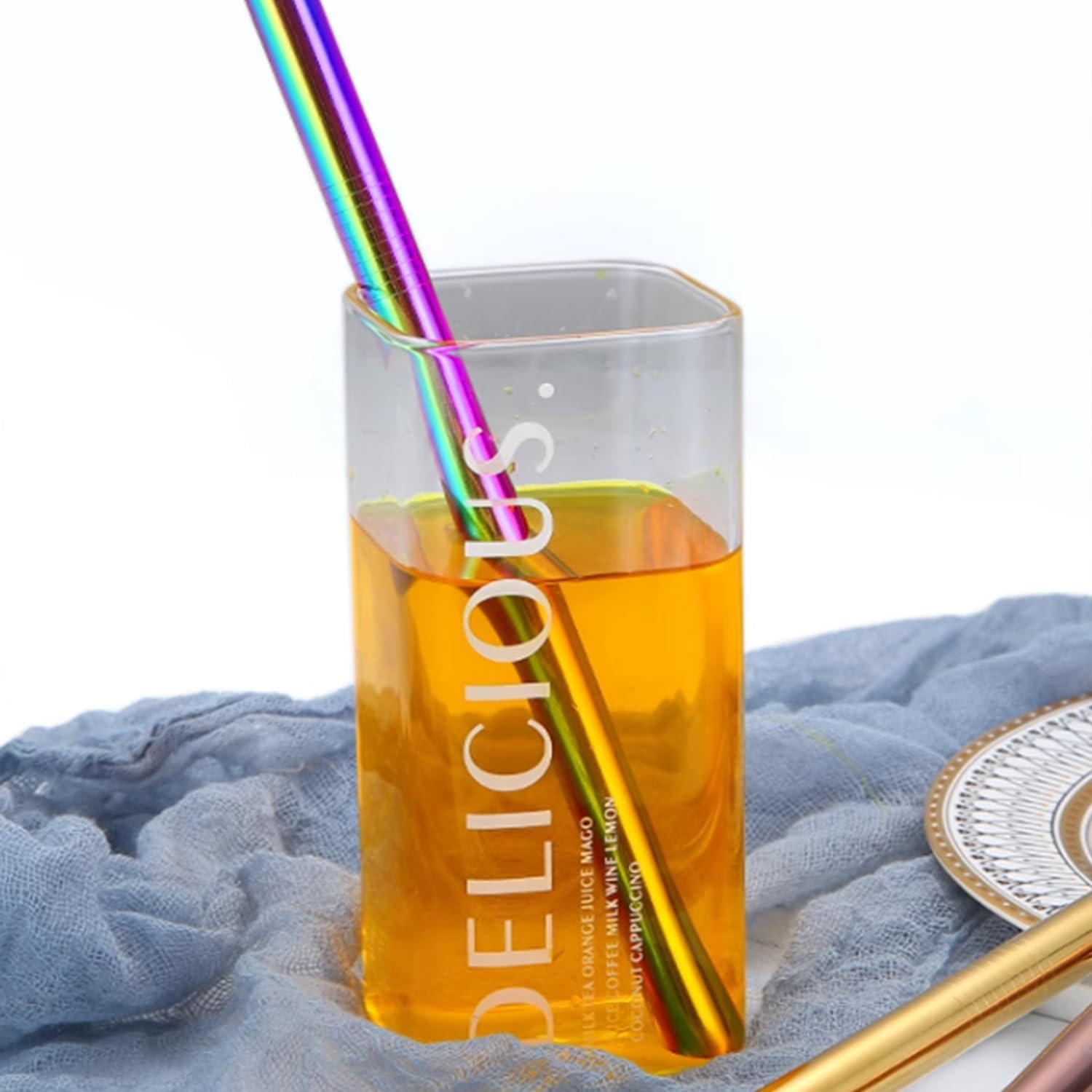 U10SIL 10-Pack Reusable Stainless Steel Straws Set with 2 Brushes & Case - Bent & Straight Long Metal Drinking Straws, Dishwasher Safe, Eco Friendly Rainbow Straws for Home, Party, Travel (Rainbow) image number 5