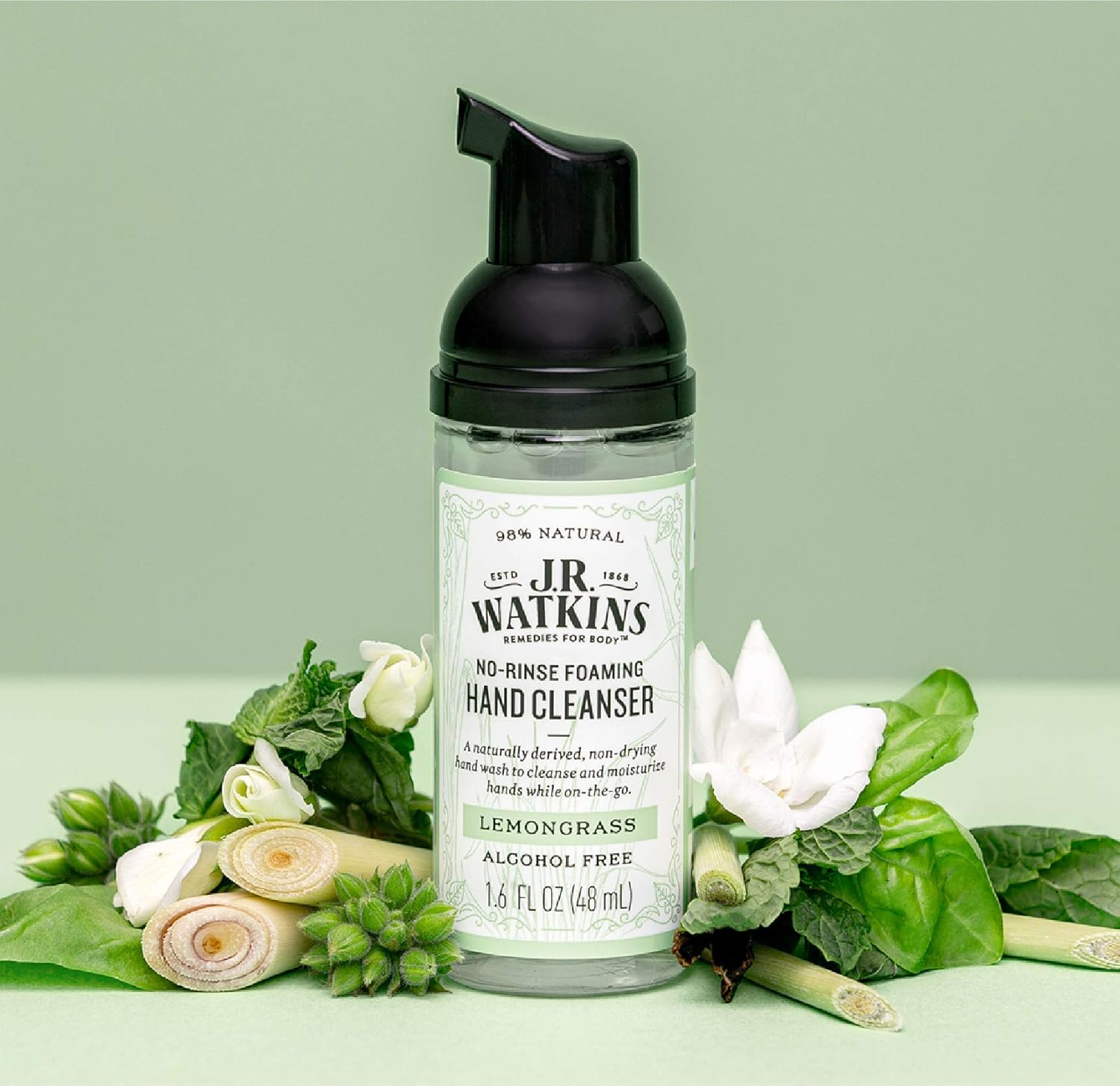 J.R. Watkins No-Rinse Foaming Hand Cleanser &ndash; Hand Soap in Pump Dispenser &ndash; Bathroom & Kitchen Foam Cleaner &ndash; All Natural, Alcohol Free, Lemongrass, 1.6 Fl. Oz., Single image number 4