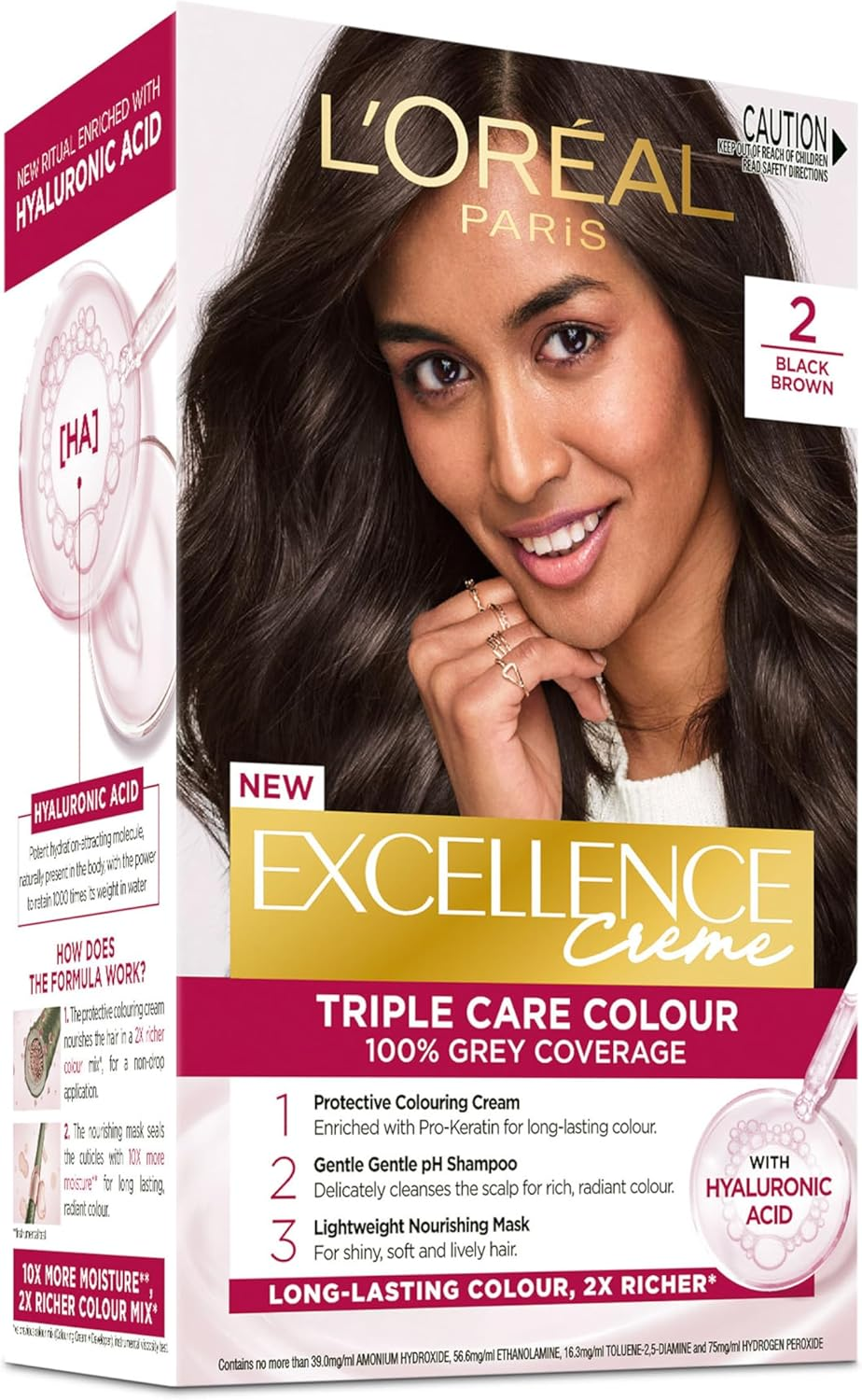 L'Or&eacute;al Paris, Permanent Hair Dye, Strengthening & with up to 100% Grey Coverage, Excellence, Brown 5.0