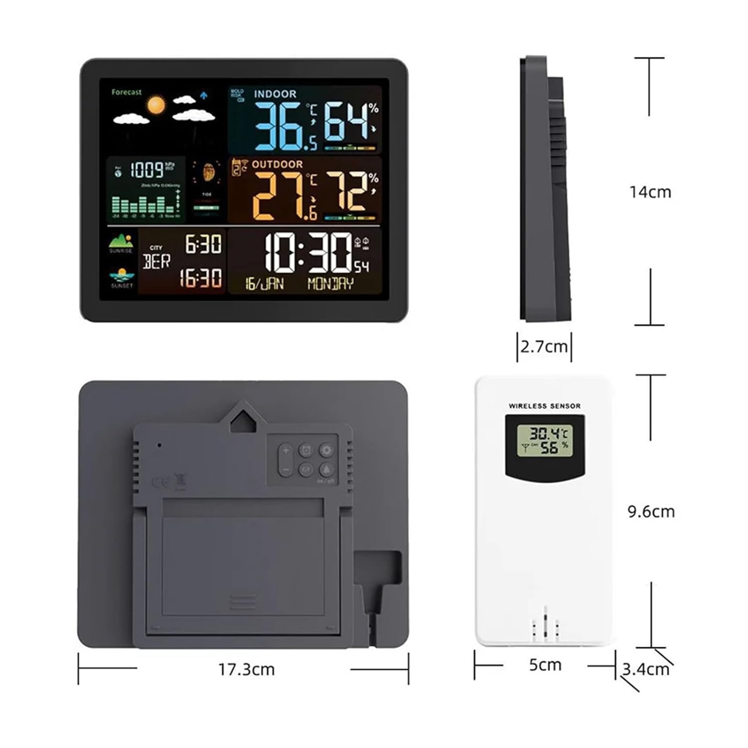 Large Wireless Weather Station Digital Alarm Clock with Outdoor Sensor Multifunction Electronic Desk image number 2