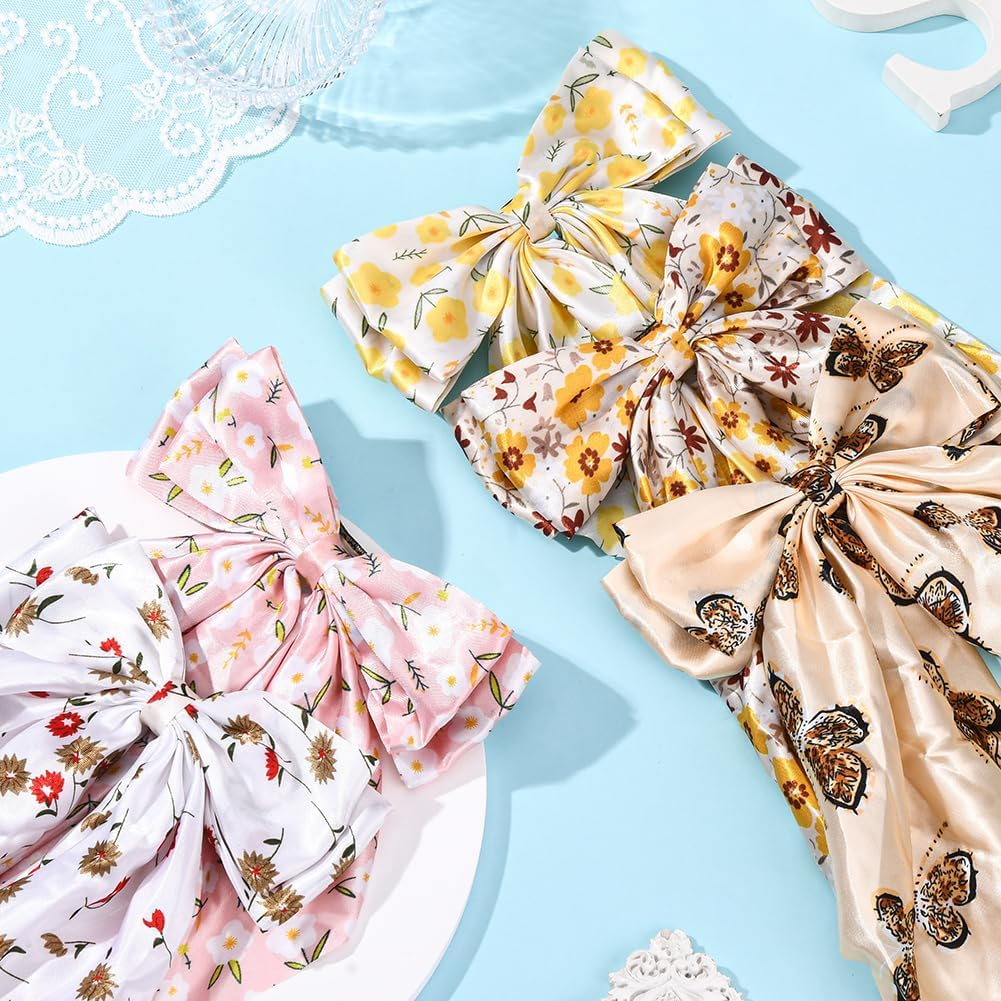 SOFPLATE 1 Box 5 Styles Women'S Hair Bow Coquette Bows Large Quantity Soft Ribbon Long Tail Floral Pattern Spring Butterfly Sun Flowers Bow Hair Clips for Women Everyday Wear image number 4