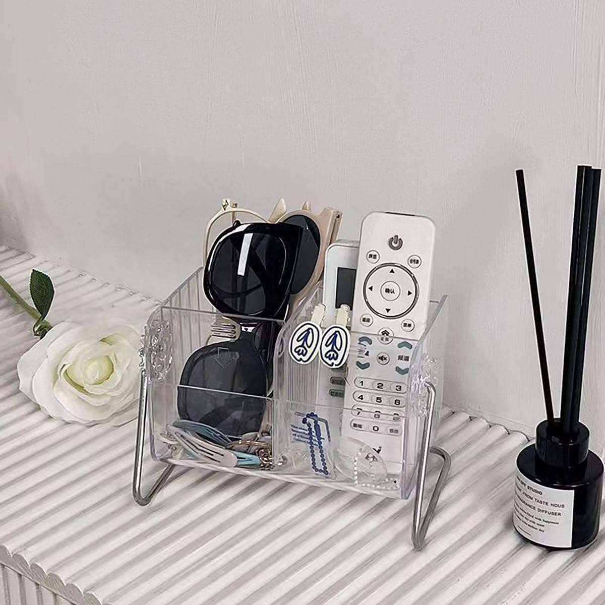 AIMALL Premium Coffee Table Remote Control Storage Box - Glasses & Cosmetics Organizer, Vertical High Color Value, Large Capacity, Adjustable Compartments, Easily Accessible - Multi-Purpose Bedroom St image number 5