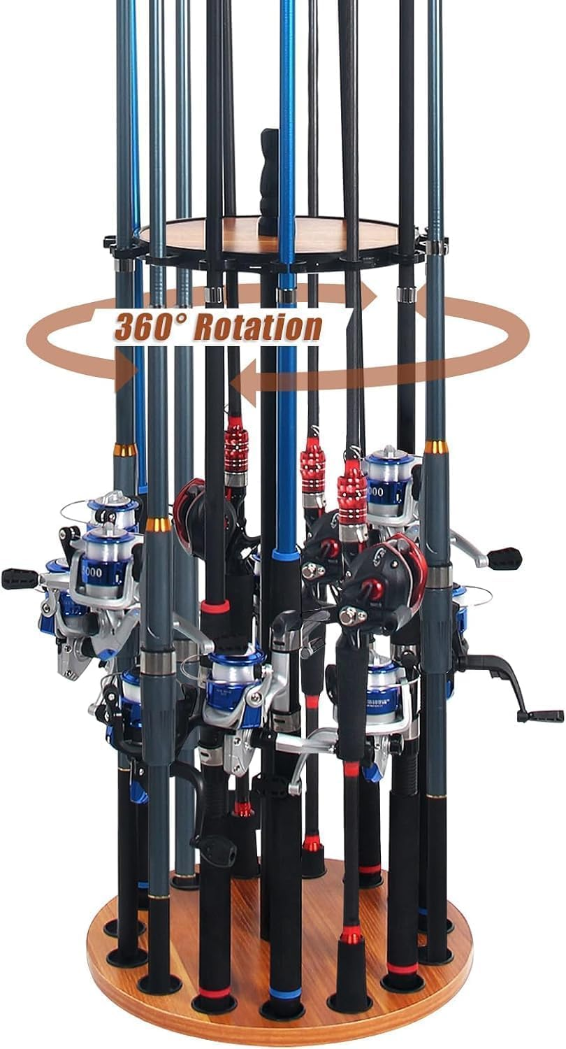 Homodoskey Fishing Rod Rack 15 round Spinning Holds up to 15 Fishing Rods Combos Space-Saving Fishing Rod Storage Holders for Garage No Tool Assembly Wood image number 1