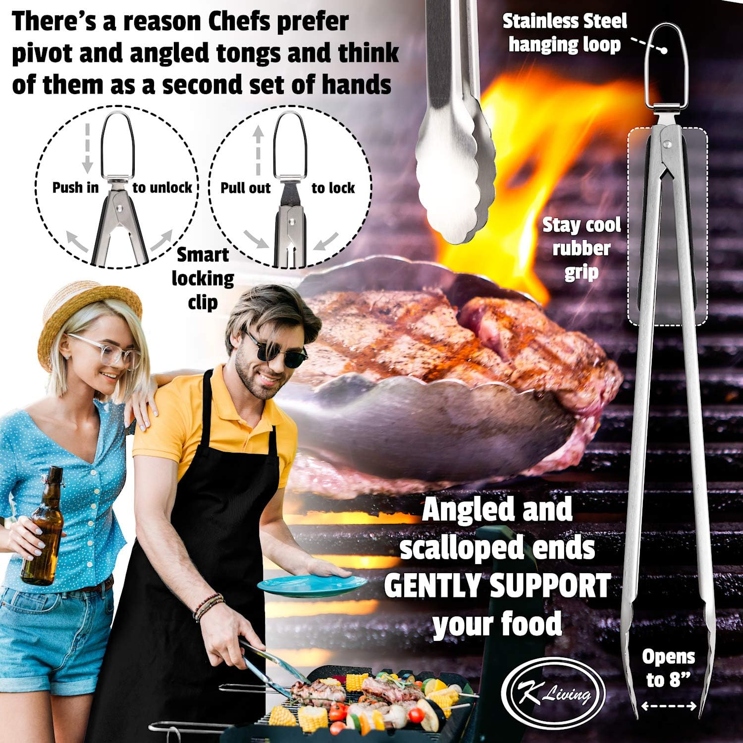 K Living Barbecue Tool Set | AU Company | Perfect for Dad'S | Stainless Steel | Includes, Apron and Chef GAV EBOOK | Easy to Clean and Store | Stylish Design | Long Handles image number 2