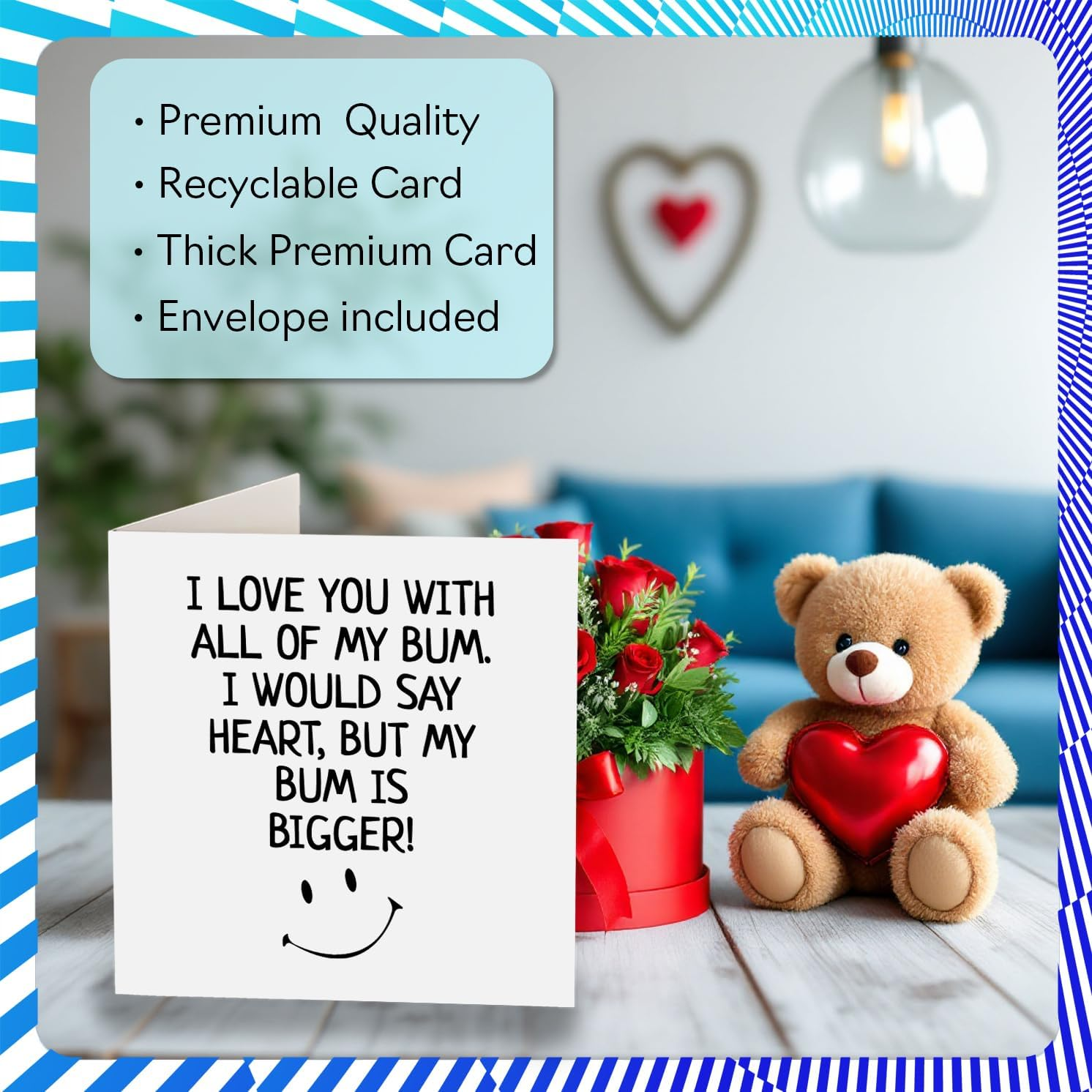 Funny Anniversary Card for Him - I Love You with All of My Bum - Valentine'S Day Card for Boyfriend Partner Fiance, 145Mm X 145Mm Greeting Cards, Birthday Valentines Card Husband from Wife Girlfriend - For Him image number 2