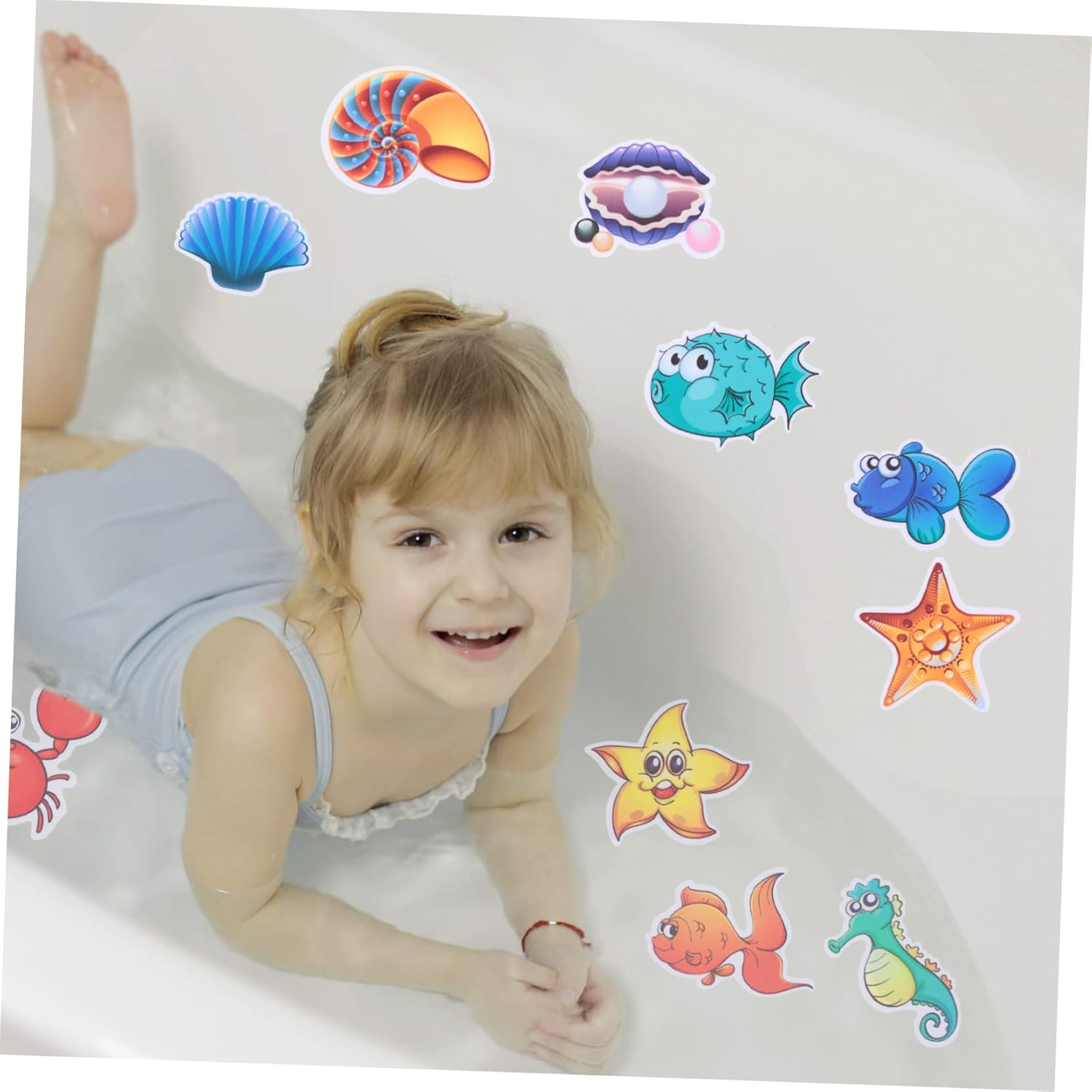 Kisangel 30Pcs Bathtub Stickers Adorable Sea Animal Pattern Adhesive Stickers for Boys and Girls Fish and Decals for Bathtub Safety Shower Accessories