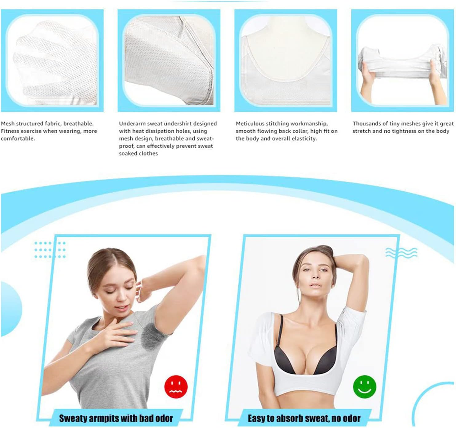 Underarm Sweat Vest - Breathable Soft Quick Drying Armpit Pads Shirt, Guard Underwear for Women Sports, Washable Shield (Needs to Be Layered) (L) image number 6