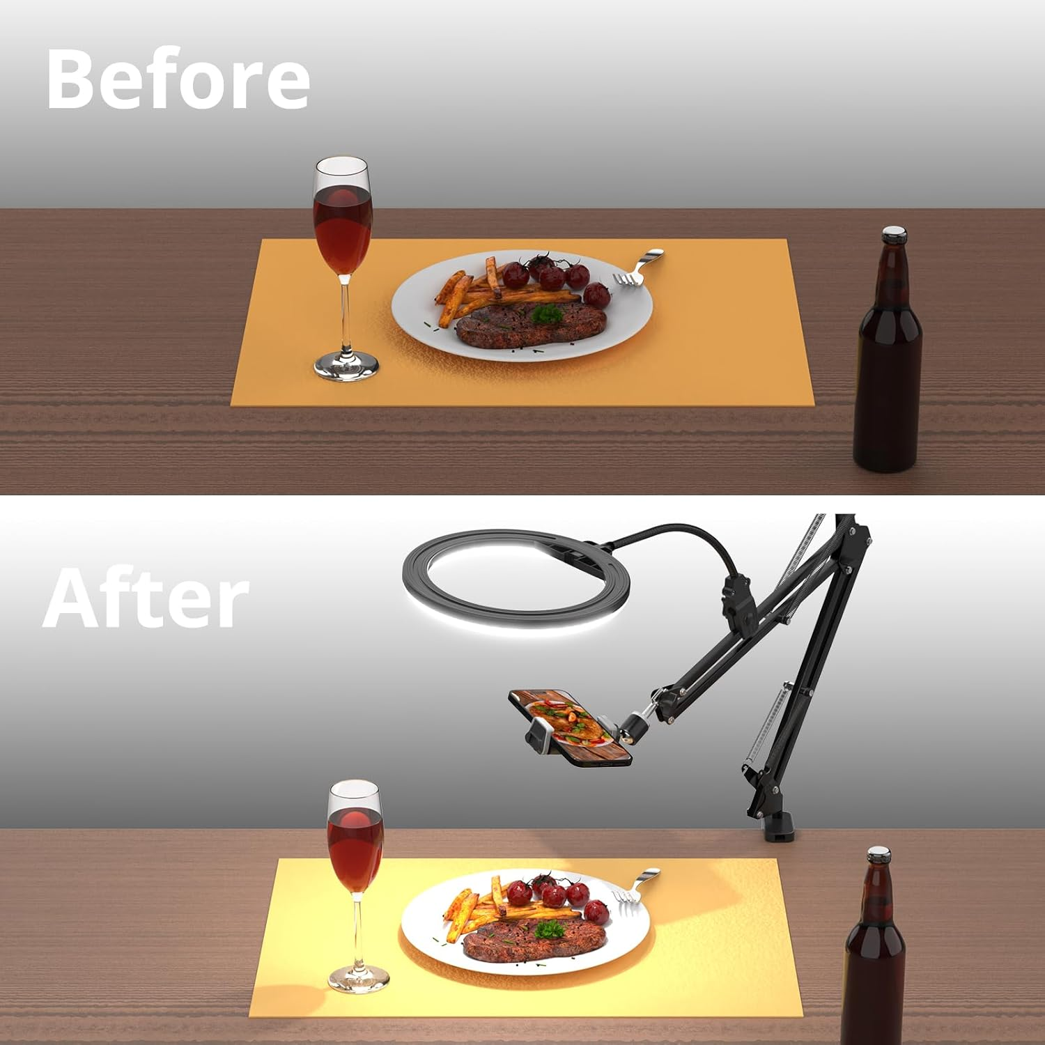 Sensyne 10" Ring Light with Overhead Phone Mount, LED Selfie Light with Stand and Phone Holder, Desk Light for Iphone, Desk Tripod for Video Recording, Youtube, Tiktok, Live Stream, Cooking, Vlog image number 4