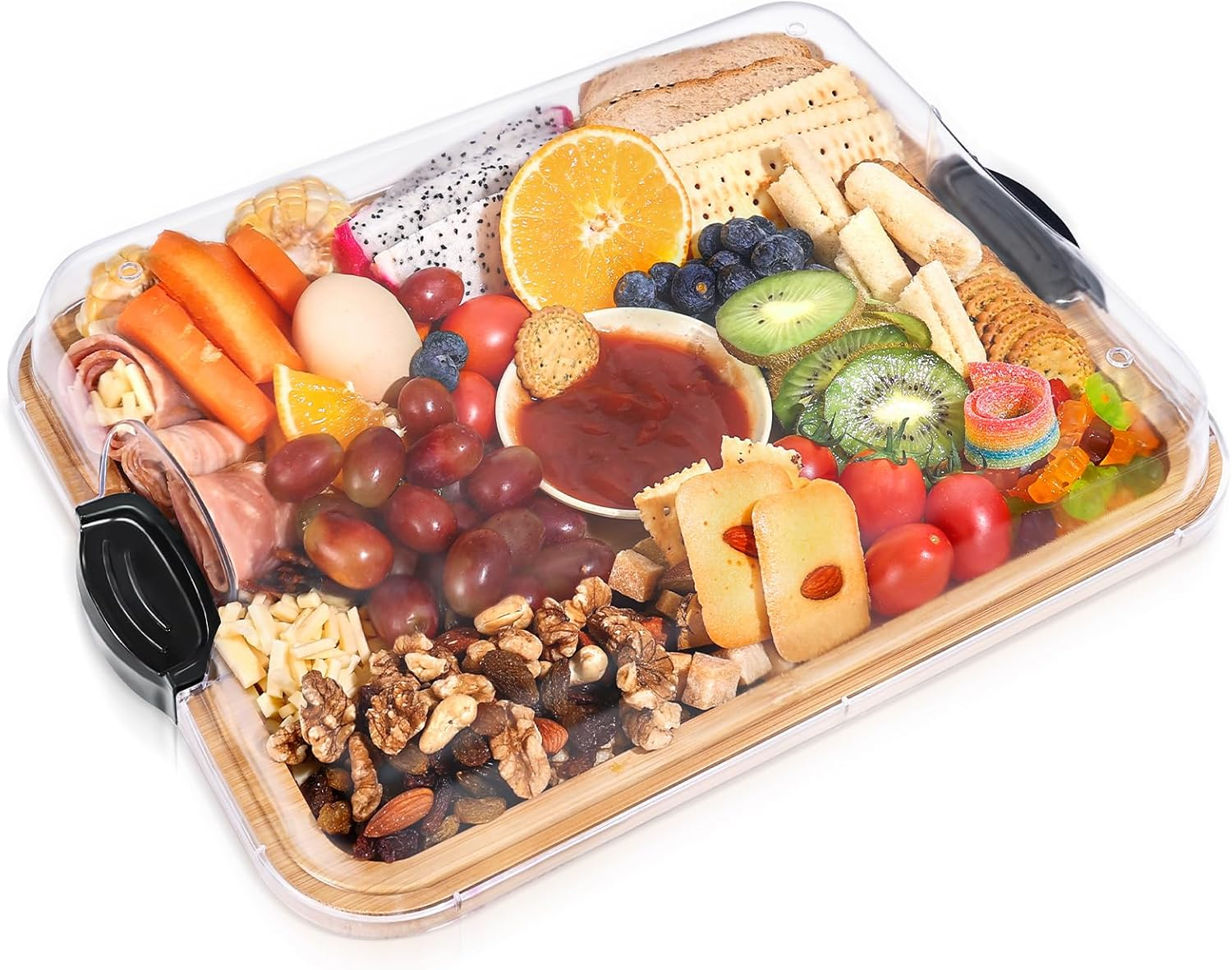 Feshory Premium Charcuterie Board with Clear Locking Lid for Appetizers & Snacks - Cheese Bamboo Board, Serving Tray Ideal for Food Lovers and Parties image number 4