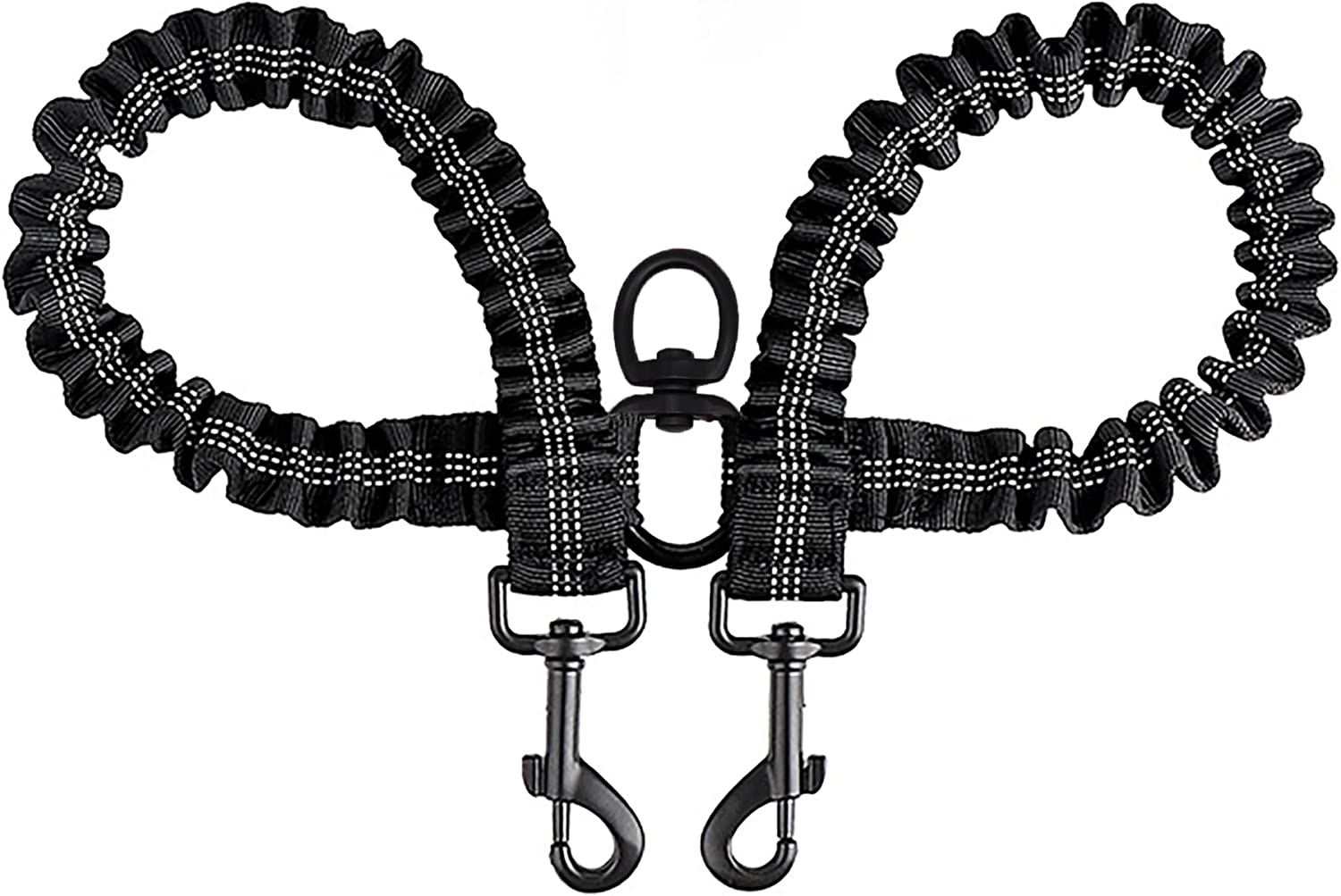 BAOBOTE Pet Double Dog Leash, Shock Absorbing Reflective Bungee Lead Walk 2 Dogs with Ease, 360&deg; Swivel No Tangle Double Dog Walking & Training Leash, Dual Dog Leash for 6-120Lbs Dogs (Black)