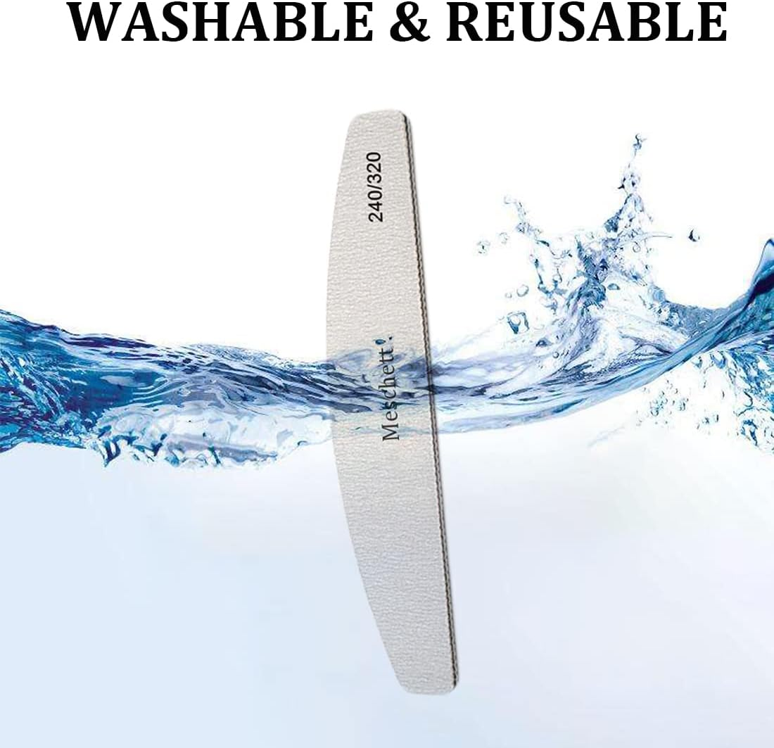 10 PCS Half Moon Nail Files,240/320 Professional Grit Nail File Reusable Double Sided Emery Boards Nail File Manicure Tools for Acrylic,Natural,Gel Nails - Black-240/320 Grit image number 4