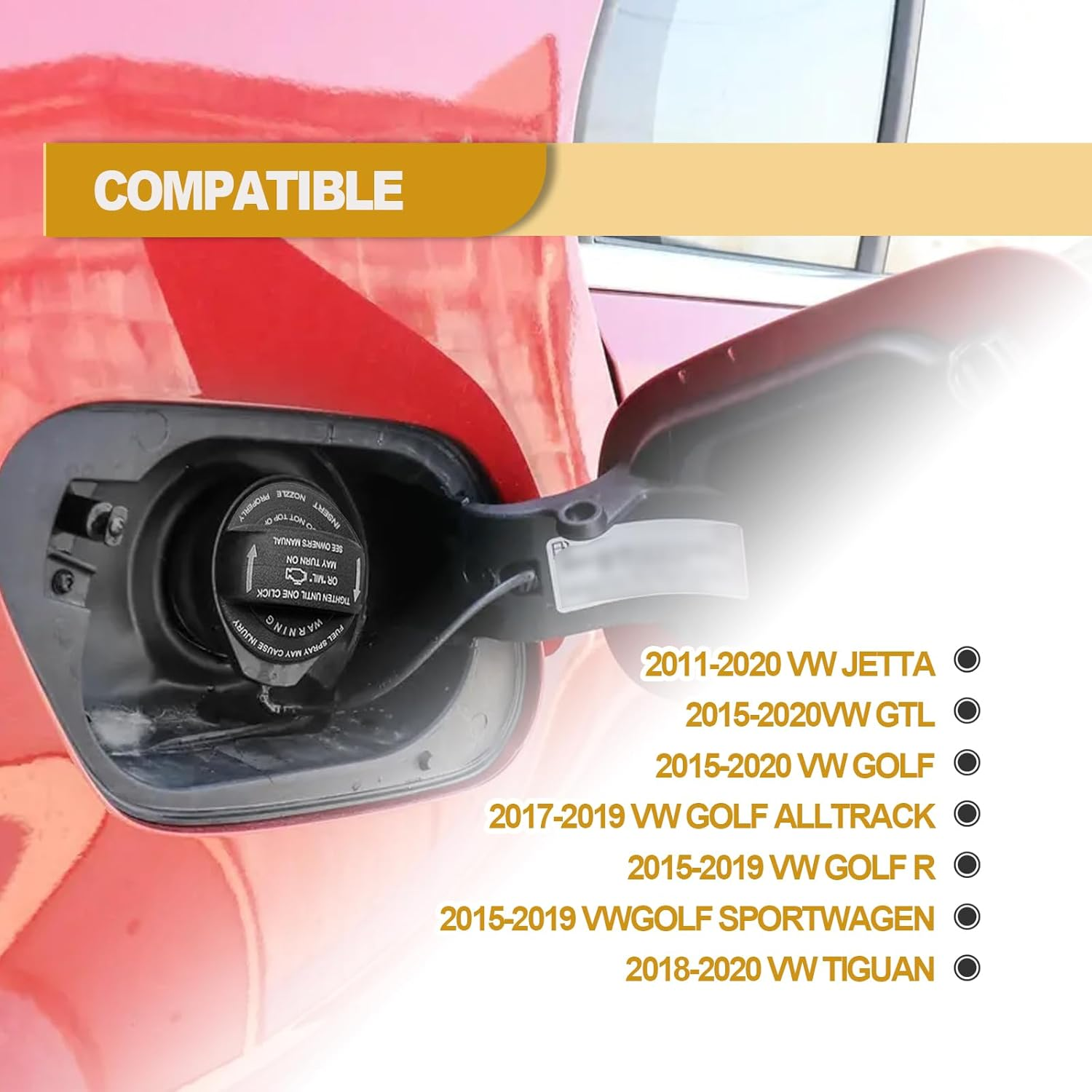 Fuel Tank Cap Gas Cap Compatible with Volkswagen - 2011-2020 VW Jetta, 2015-2020 VW GTI, 2015-2020 VW Golf Retaining Strap Replace 5C0201550T, 5Q0201550L image number 2