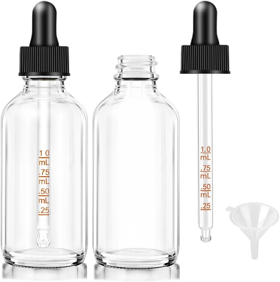 Bumobum Dropper Bottle 2 Oz, 2 Pack Amber Glass Eye Dropper Bottles with Labels and Funnel, Tincture Bottle with Measured Dropper - Leakproof Essential Oils Bottles for Health, Personal Care & Beauty - Amber And Clear image number 7