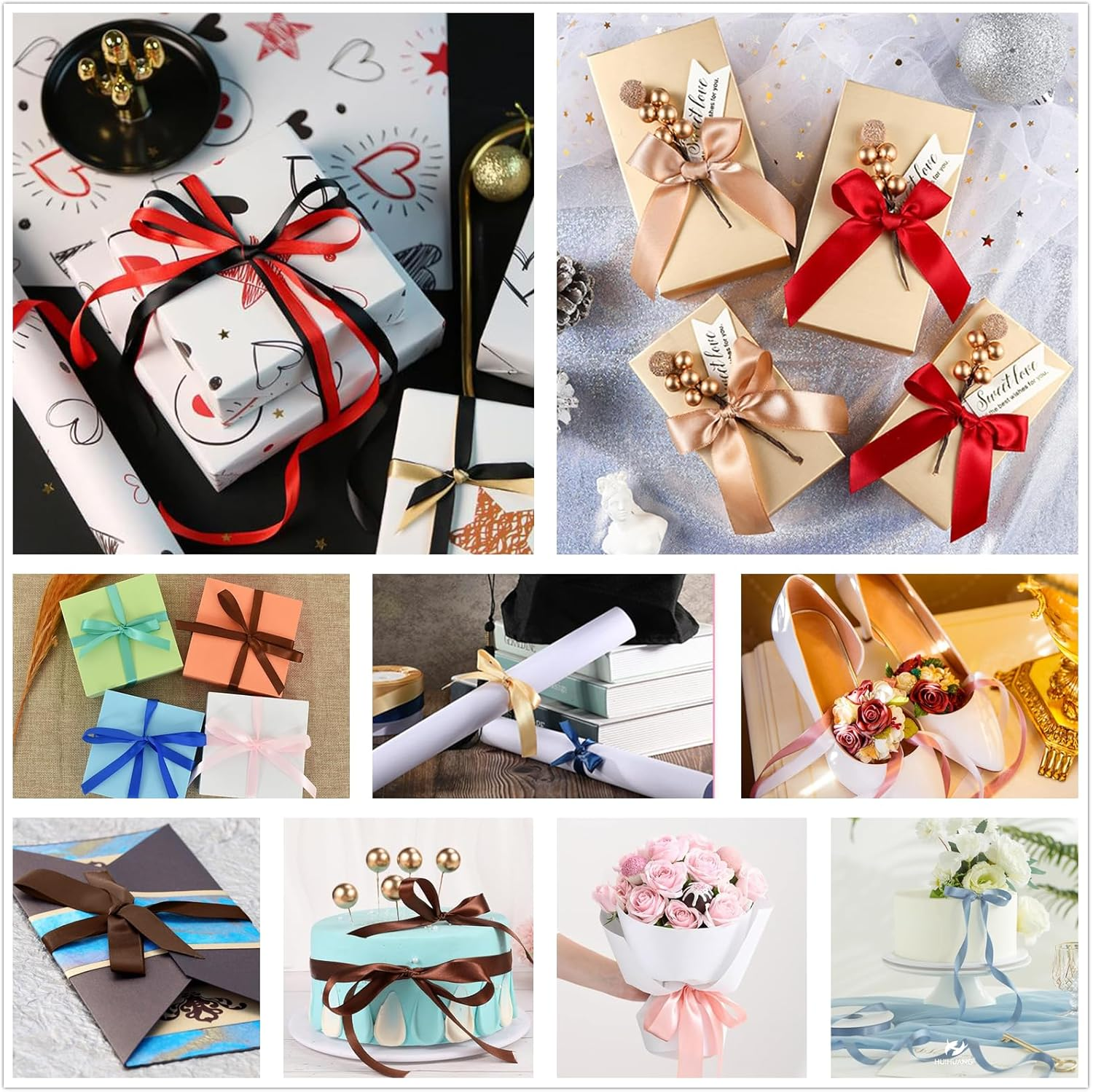 Black Satin Ribbon, 3/8Inch 100Yards Double Sided Polyester Ribbon for Gift Wrapping Party Hair Braids Bow Decoration Floral Arrangement Craft Supplies DIY Sewing Project Cake Wedding Party Decoration image number 4