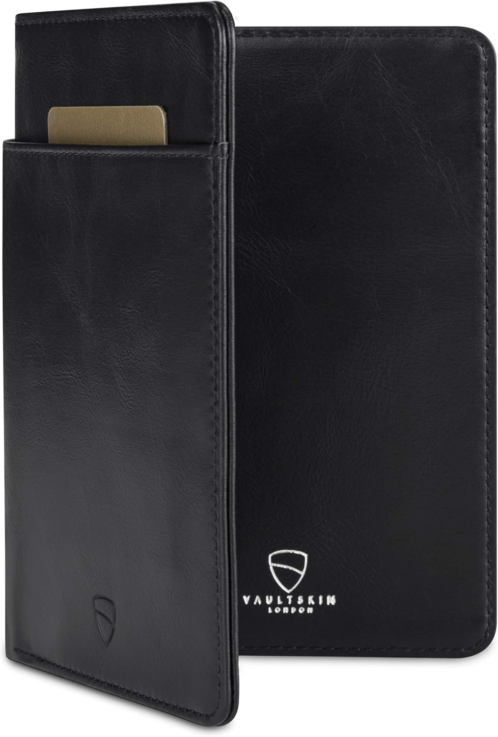 Vaultskin Kensington Passport and Vaccine Card Holder for Travel with RFID Blocking, Leather Card Case Cover for Men and Women (Matt Black)