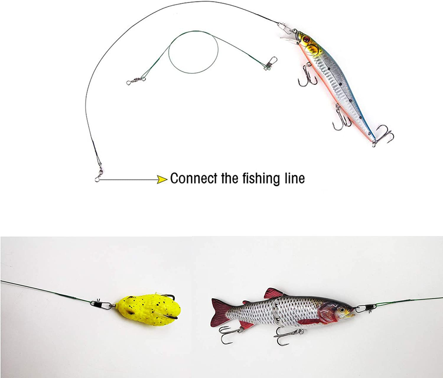 Yitaocity 60Pcs 3 Size Fishing Wire Leaders Nylon-Coated Fishing Line Wire Leaders with Swivels and Snaps Kits Connect Tackle Lures Rig image number 5