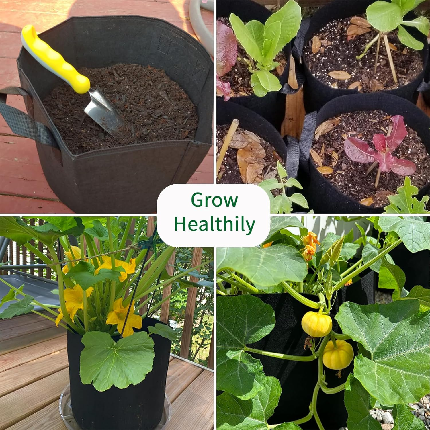 10-Pack 7 Gallon Plant Grow Bags, Heavy Duty Nonwoven Aeration Fabric Pots, Reusable Garden Planter Pots for Vegetables, Flowers, Plants (7 Gallon)