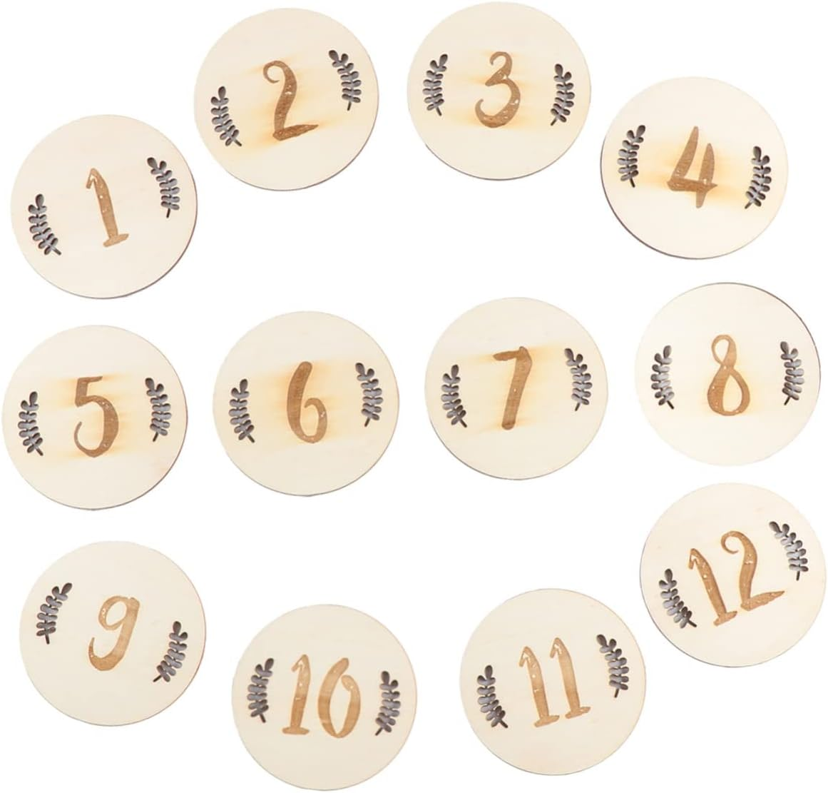 Yardwe 36 Pcs Milestone Cards Wooden Month Number Photography Props Birthday Commemorate Newborn Growth Keepsake Gift Leaves Design image number 2