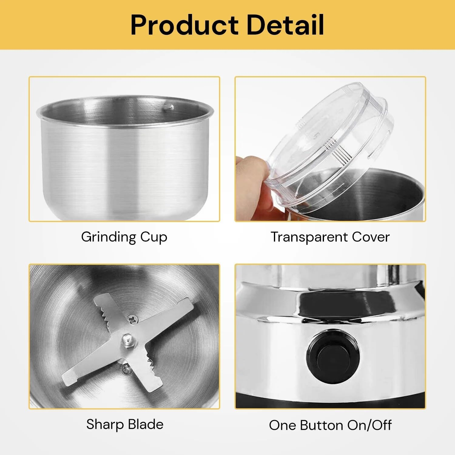 EZONEDEAL Coffee Grinder - Electric Coffee Grinder,Detachable Coffee Bean Grinder Coffee and Spice Grinder with Large Capacity,200W Powerful Grinder for Coffees Beans, Spices, Peanuts, Grains and More image number 3