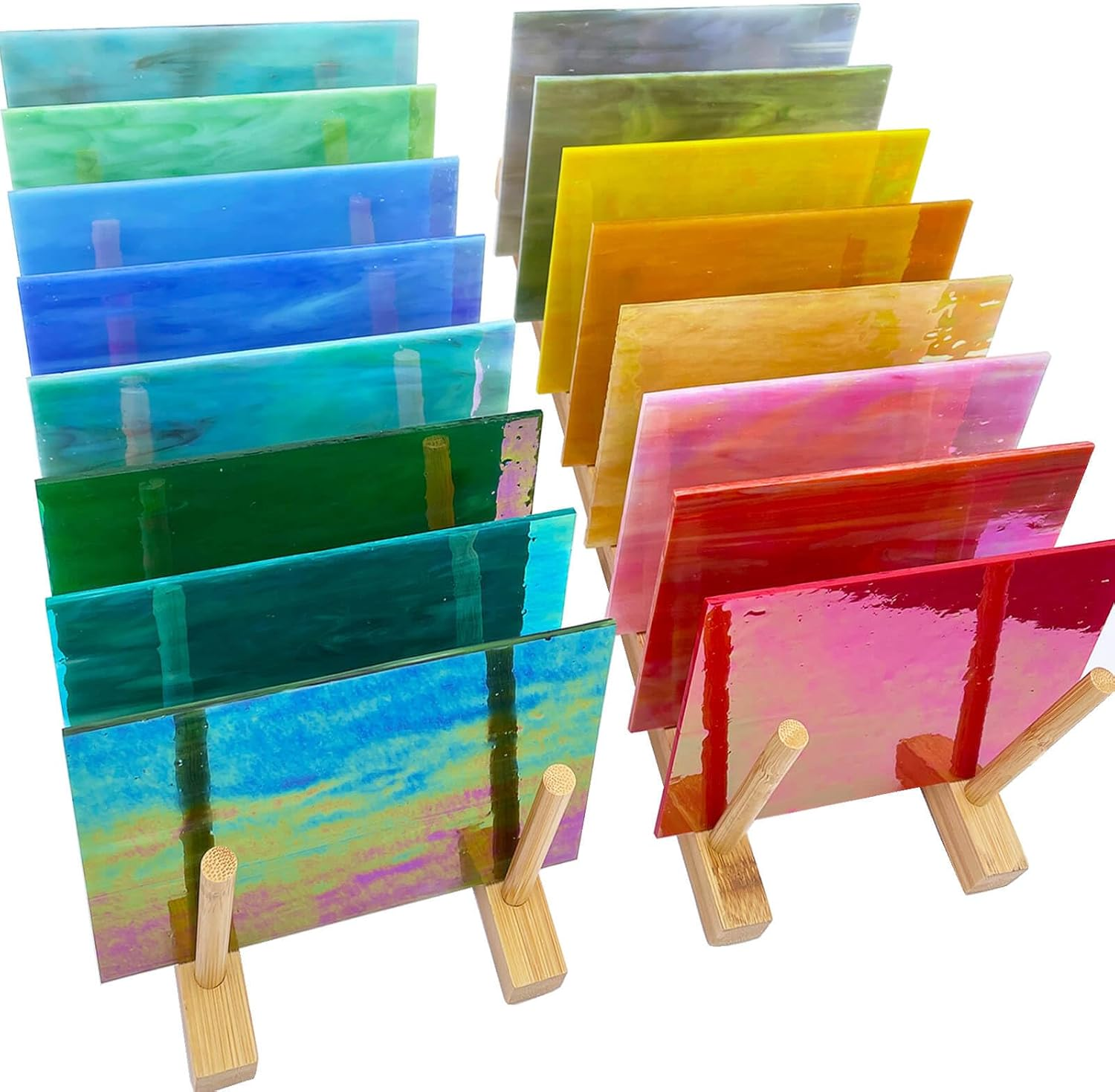 LITMIND 16 Vibrant Iridescent Stained Glass Sheets Variety Pack - 6 X 4 Inch Cathedral Art Glass, Ideal for Mosaic Crafts & Supplies, Unleash Creativity with Stunning Stained Glass Projects