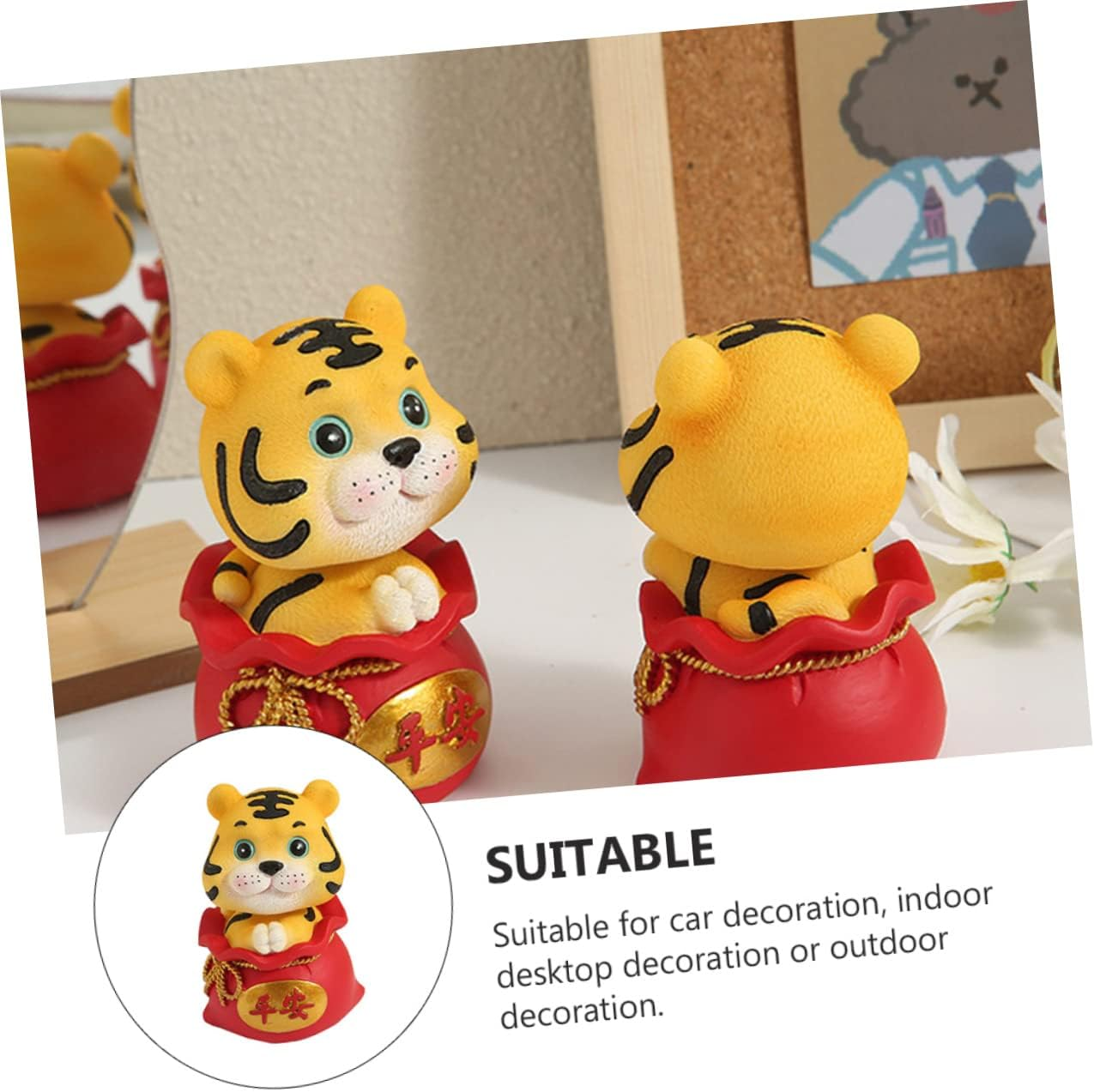 STOBAZA Resin Tiger Statue Shaking Money Bag Ornament for Nursery Decor Outdoor Garden Decor Lifelike Car Tiger Ornament image number 3