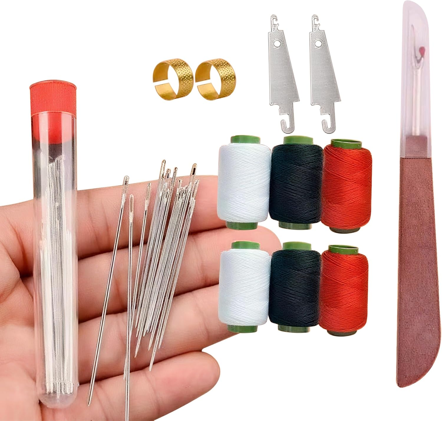 Emesak 37 Piece Hand Sewing Needle Sewing Tool Set, 37PCS Sewings Tool Set, Hand Sewings Needles and Thread Kit, Embroidery Tools, Self Threading Needles Accessories for Leather Stitching image number 4