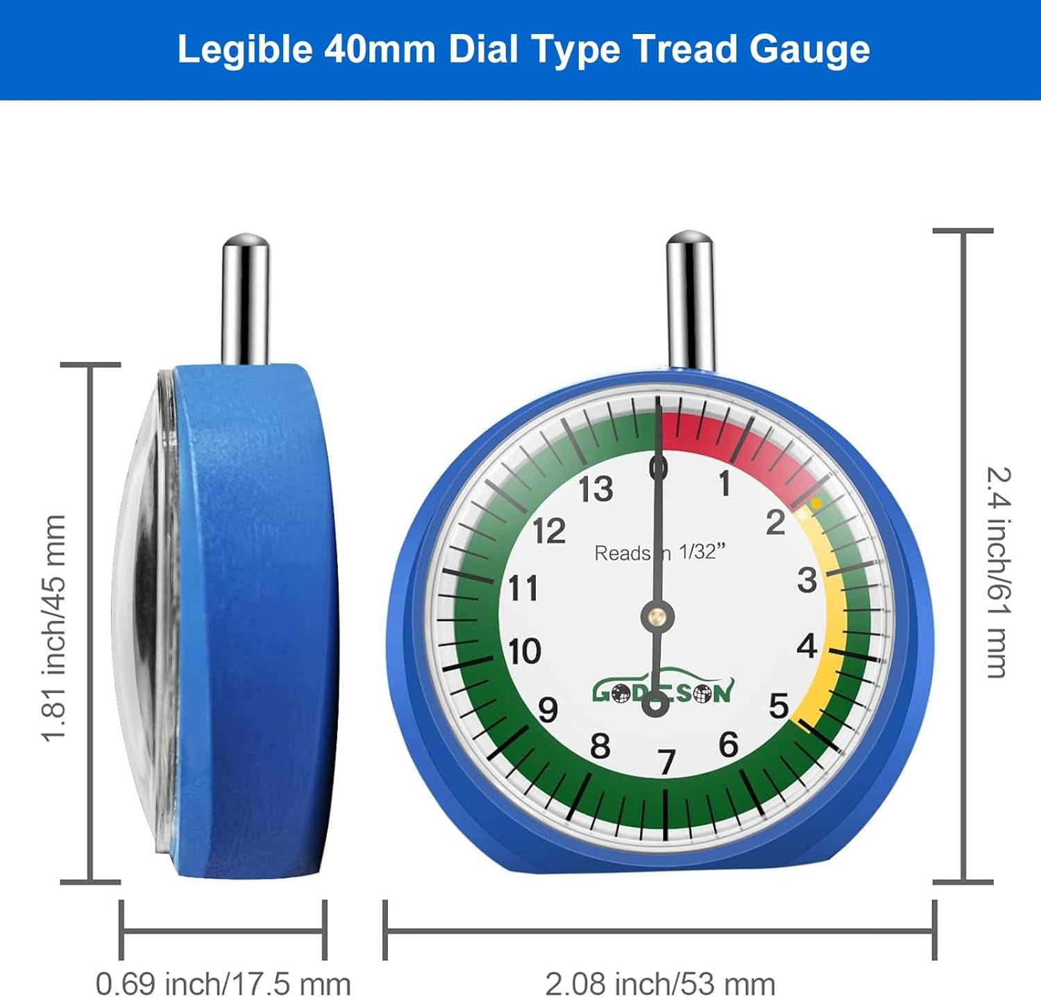 Godeson Dial Type Tire Tread Depth Gauge by 88703 Prefessional for Motorcycle, Car,Truck and Bus image number 4