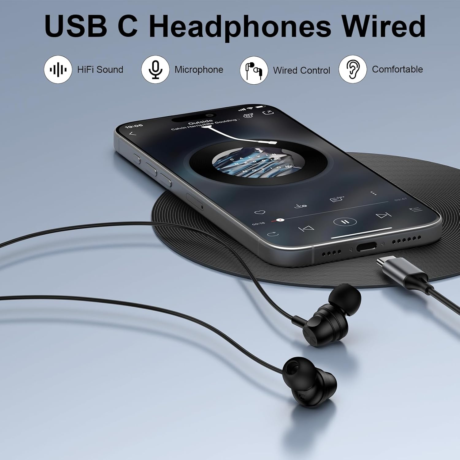 USB C Headphones Wired for Iphone 17 Air 16 15 Pro Max Plus, Wired Earbuds In-Ear Type C Earphone with Microphone for Samsmung Galaxy S25 Ultra S24 S23 FE S22 S21 A16 A17 A35 A36 A53 A54 A55 A56 5G - Black image number 6