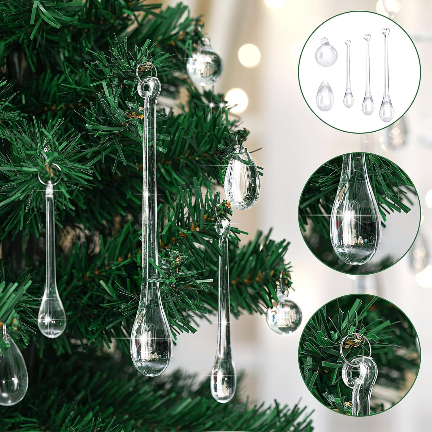 100 Pcs Christmas Tree Ornaments Clear Acrylic Hanging Teardrop Ornaments 5 Styles Christmas Crystal Chandelier Pendant Crystals for Centerpieces Chandelier Wedding Decor (Clear) image number 4