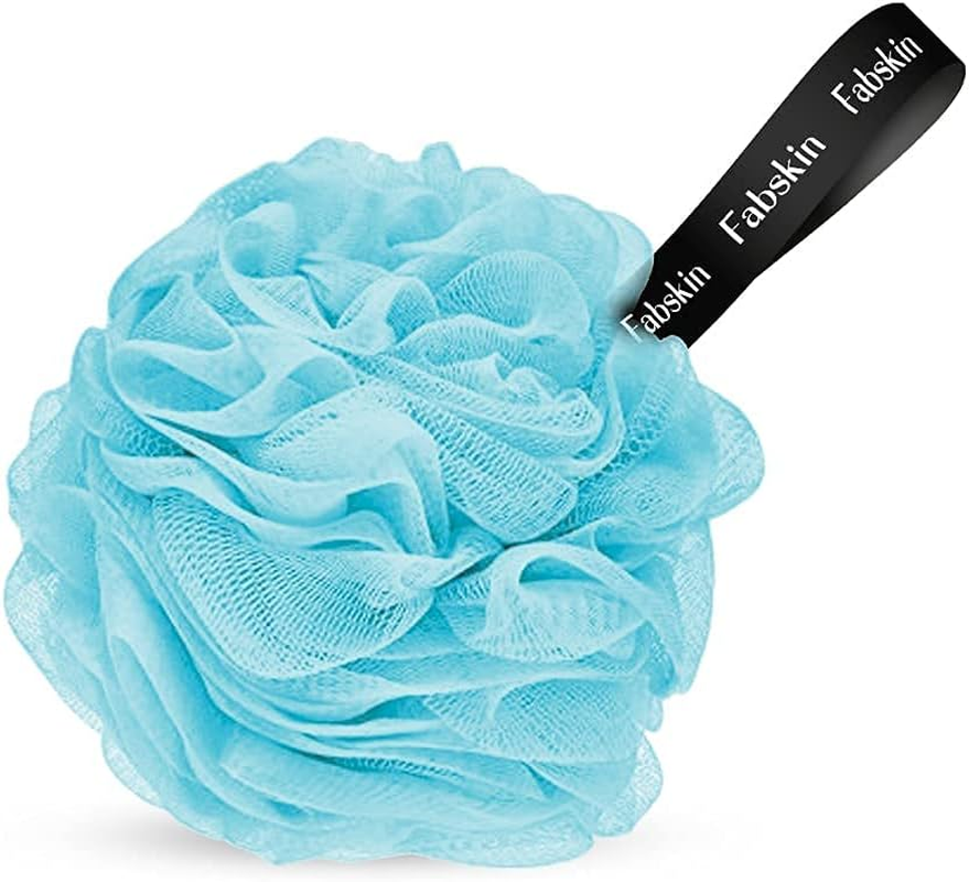 FABSKIN Luxury Bath Loofah Duo Pack | Peach | Loofah for Men and Women | Bath Brush Body Back Scrubber with Wooden Handle for Bathing with round Loofah | Made in India (Blue)