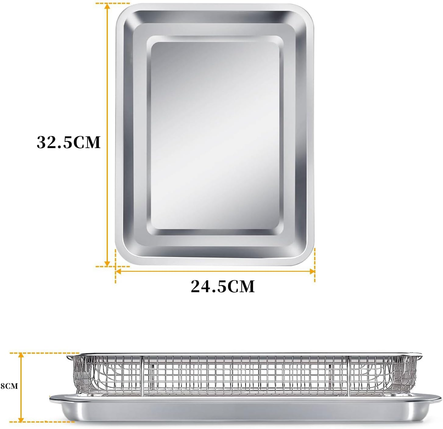 ZERIFAM Baking Sheet with Cooling Rack Set - Stainless Steel Baking Tray, 32.5 * 24.5 * 8Cm, Non Toxic, Easy to Clean, Suitable for Restaurants, Barbecue Shops, Parties, Etc image number 1